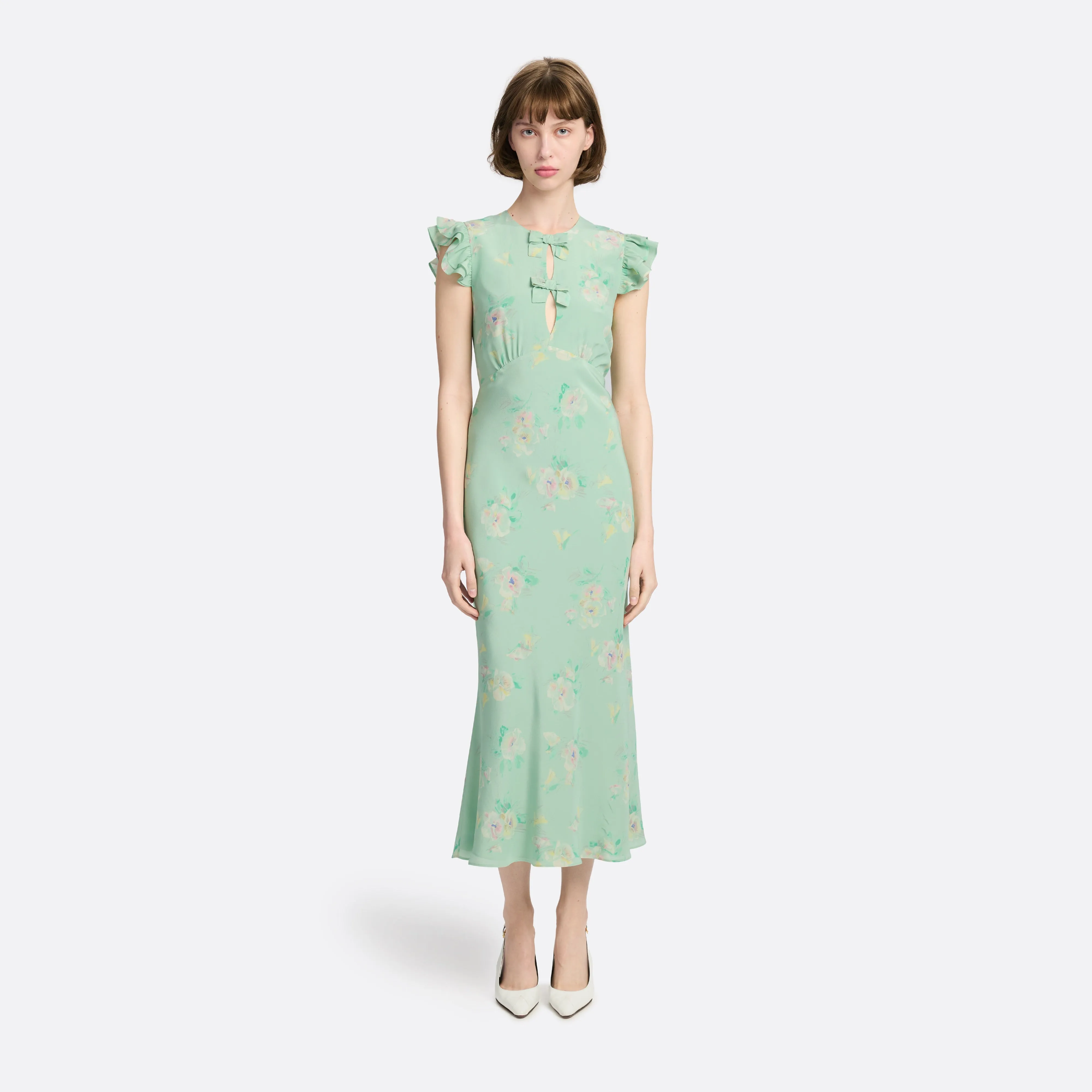 SILK MIDI DRESS WITH RUFFLE SLEEVES sold by Alessandra Rich product image thumbnail 2