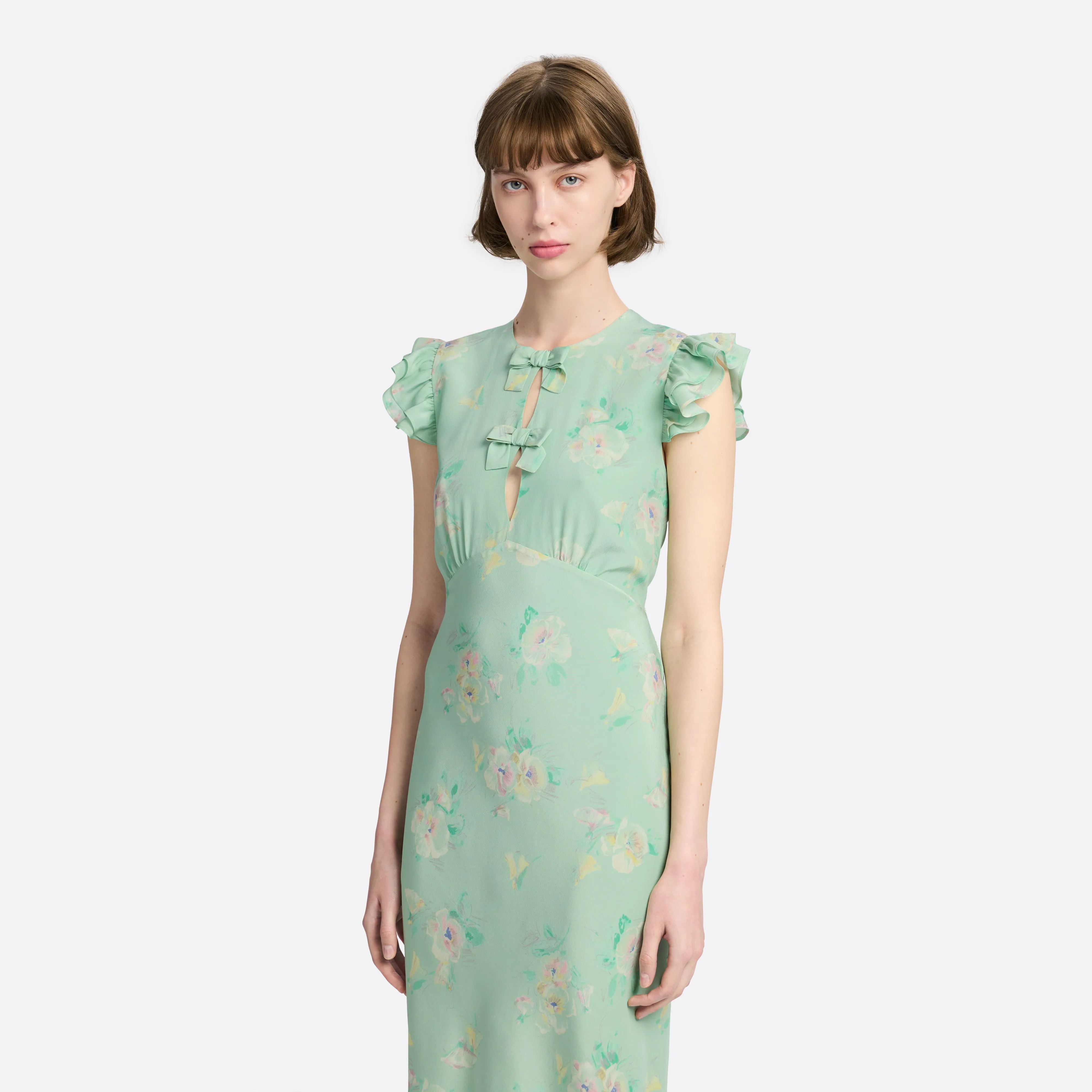 SILK MIDI DRESS WITH RUFFLE SLEEVES sold by Alessandra Rich product image thumbnail 3