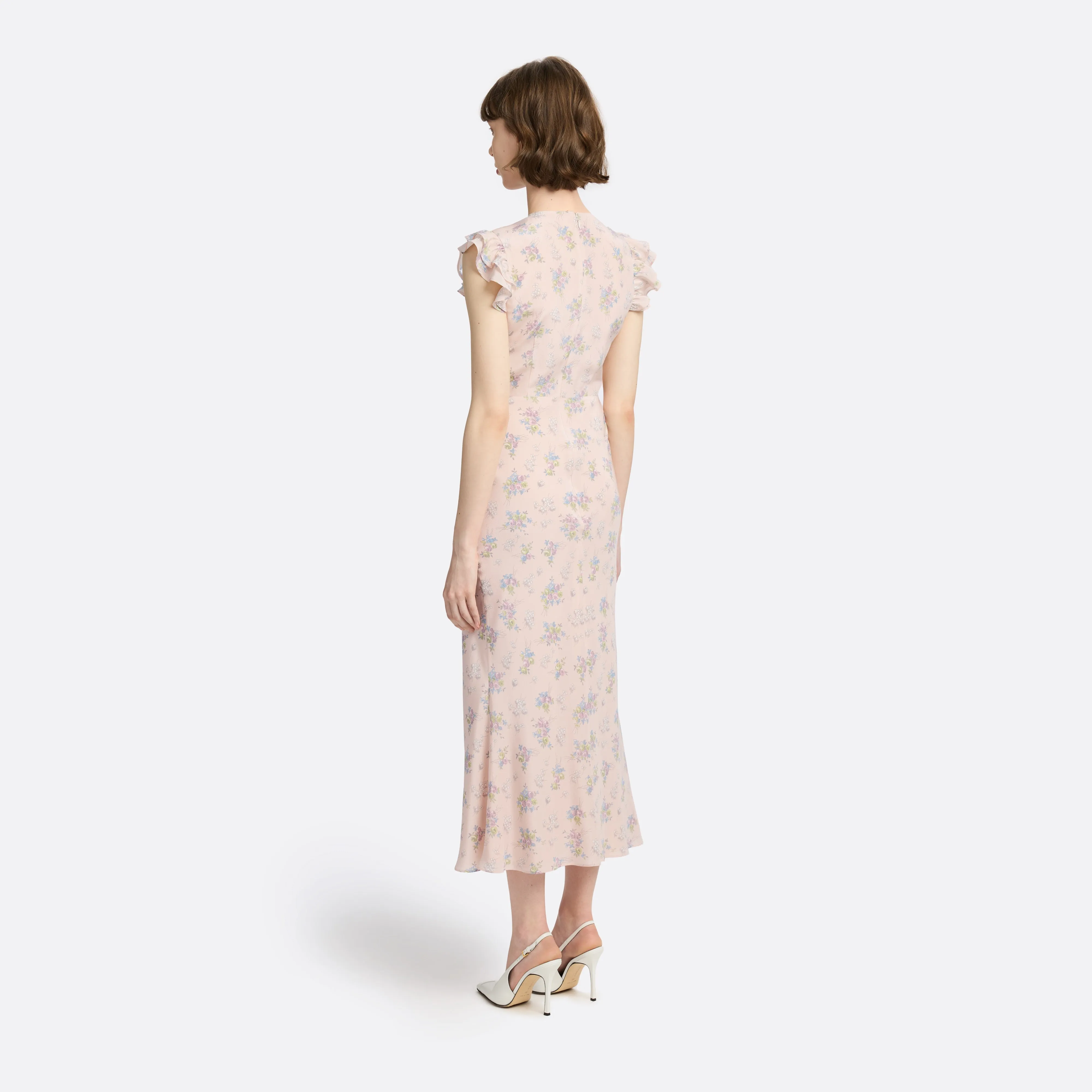 SILK MIDI DRESS WITH RUFFLE SLEEVES sold by Alessandra Rich product image thumbnail 4