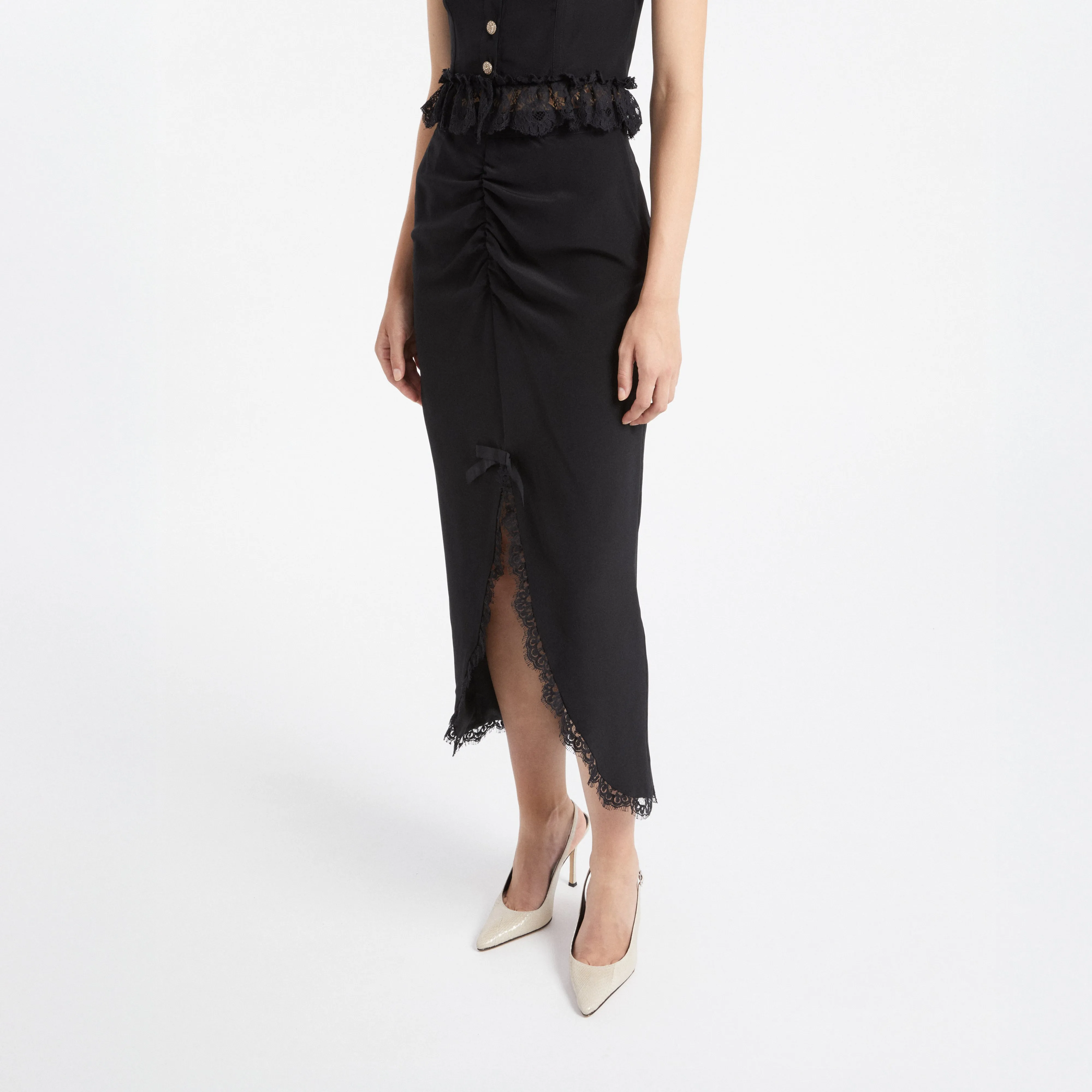 SILK MIDI SKIRT WITH LACE TRIMS sold by Alessandra Rich product image thumbnail 5