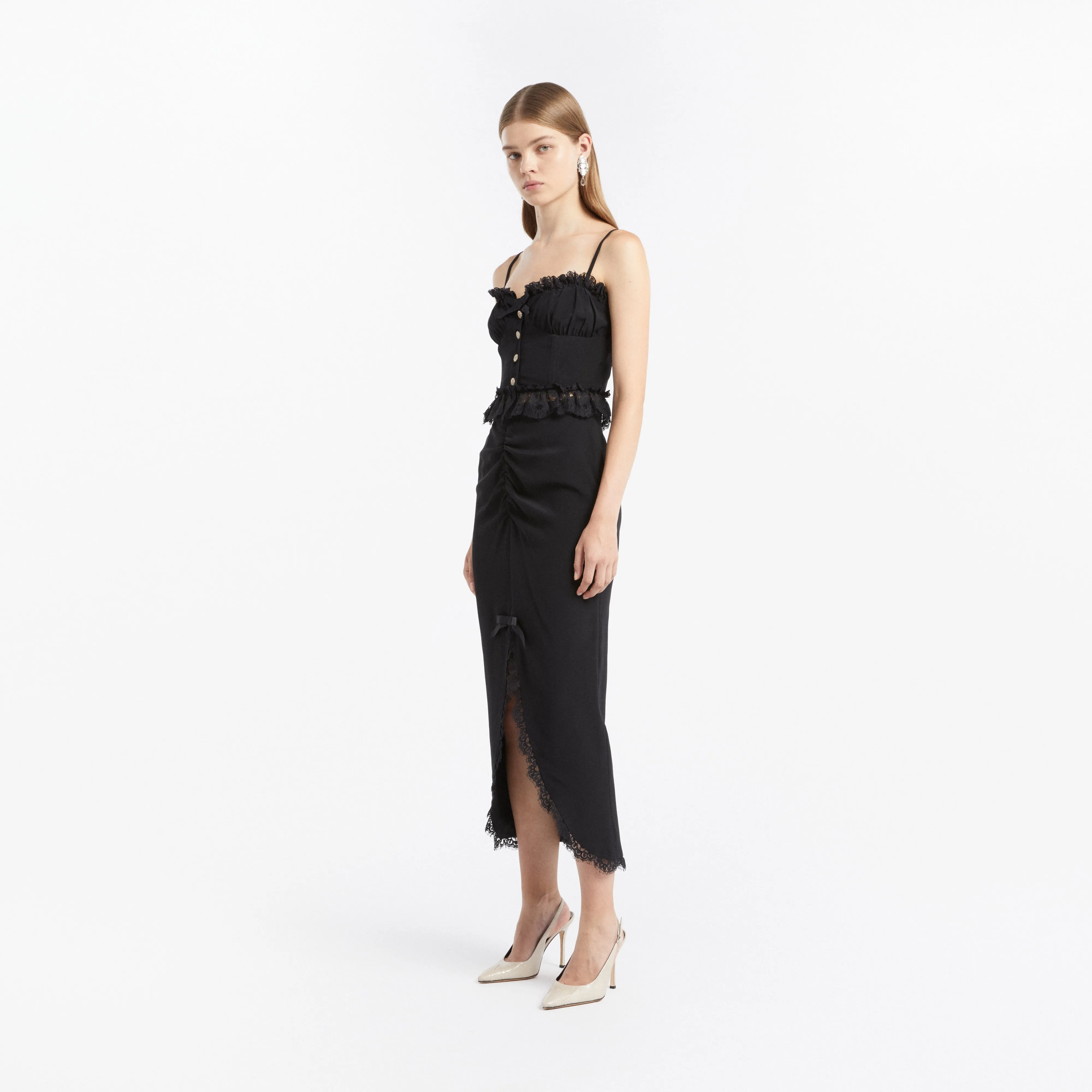 SILK MIDI SKIRT WITH LACE TRIMS sold by Alessandra Rich product image thumbnail 3