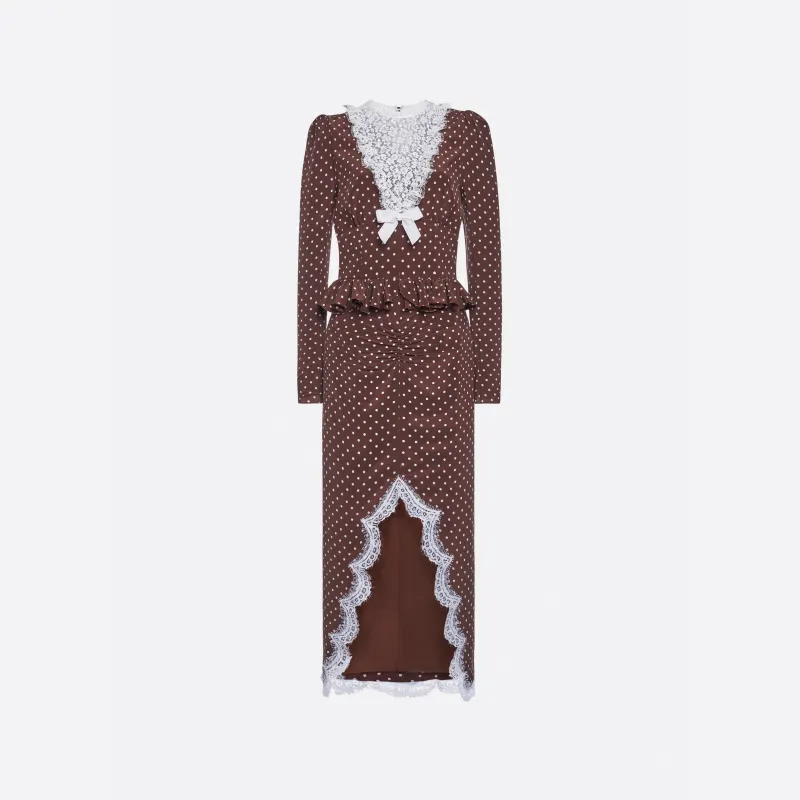 POLKA-DOT SILK MIDI DRESS WITH LACE DETAIL made by Alessandra Rich