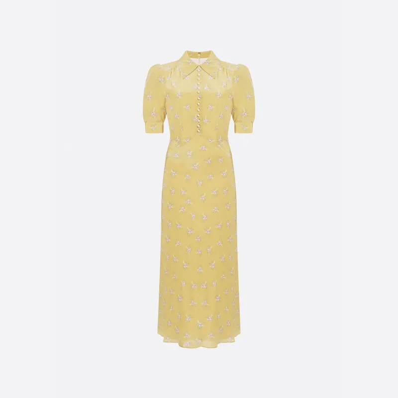 FLORAL-PRINT SILK MIDI DRESS WITH PEARL BUTTON DETAIL made by Alessandra Rich