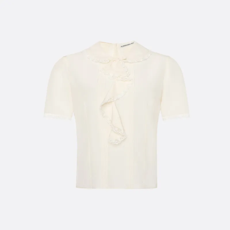 SILK SHORT SLEEVE BLOUSE WITH JABOT made by Alessandra Rich