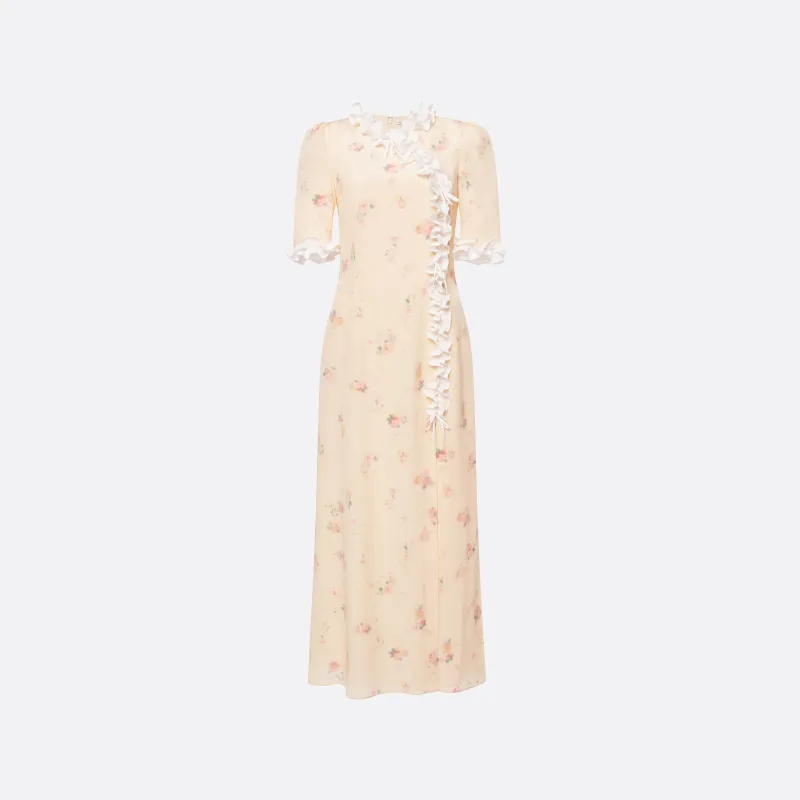 FLORAL-PRINT SILK DRESS WITH RUFFLES made by Alessandra Rich