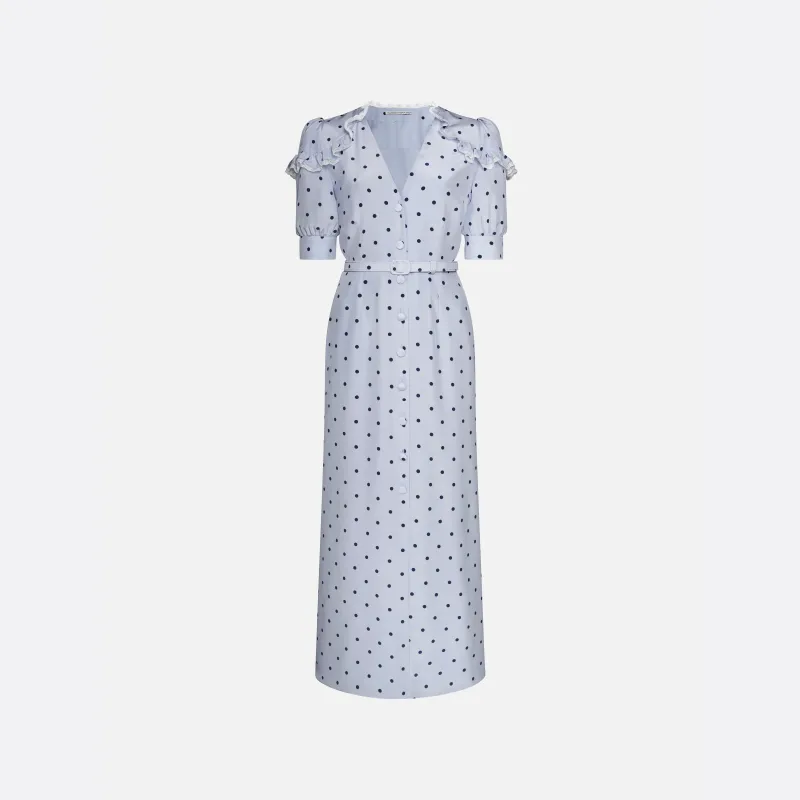 POLKA-DOT SILK MIDI DRESS WITH V-NECKLINE made by Alessandra Rich