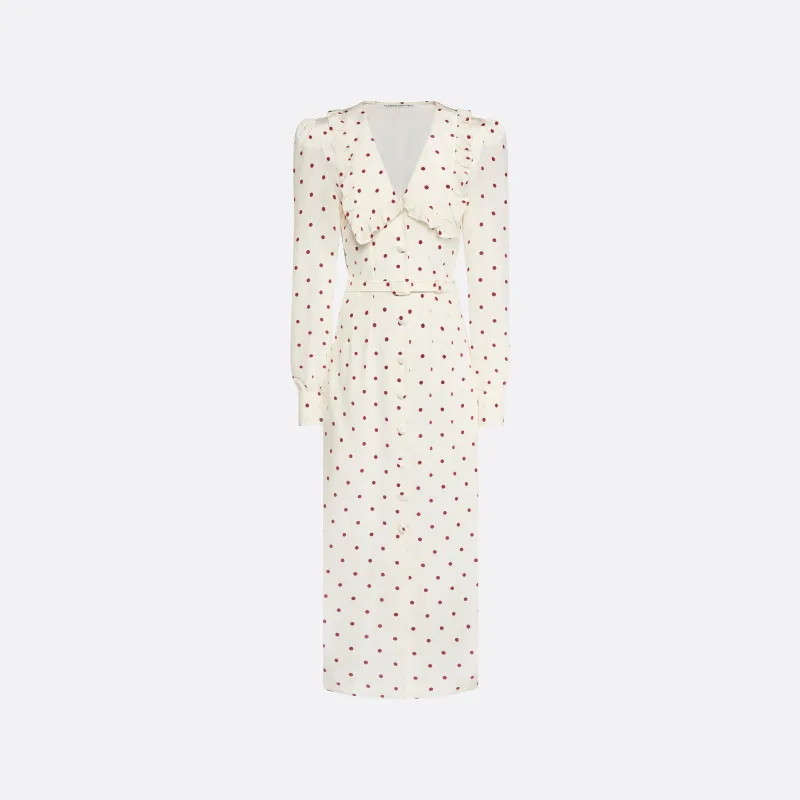 POLKA-DOT SILK MIDI DRESS WITH V-NECKLINE made by Alessandra Rich