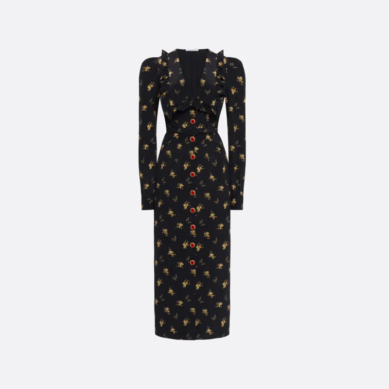 FLORAL-PRINT SILK MIDI DRESS WITH V-NECKLINE made by Alessandra Rich
