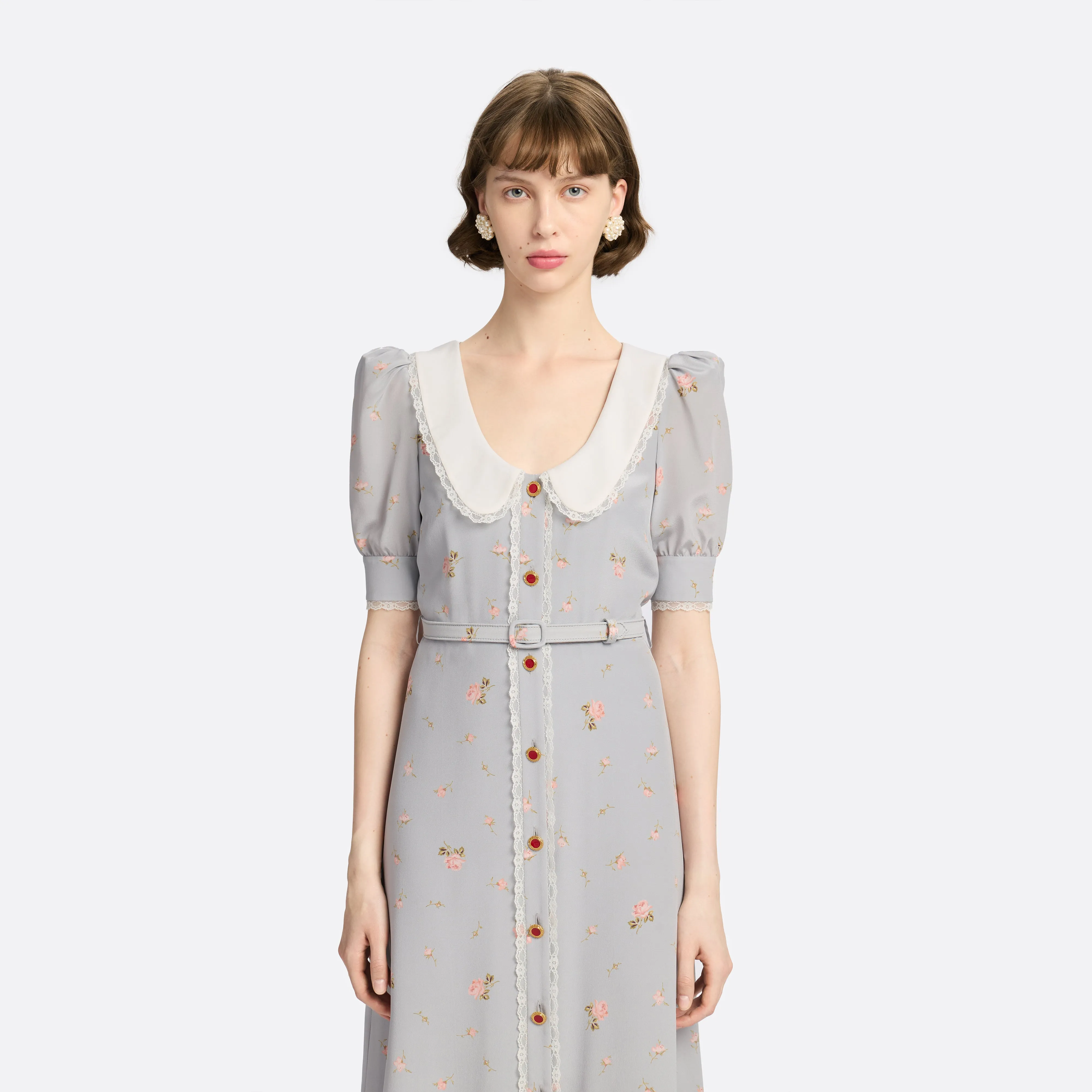 FLORAL-PRINT SILK MIDI DRESS sold by Alessandra Rich product image thumbnail 3