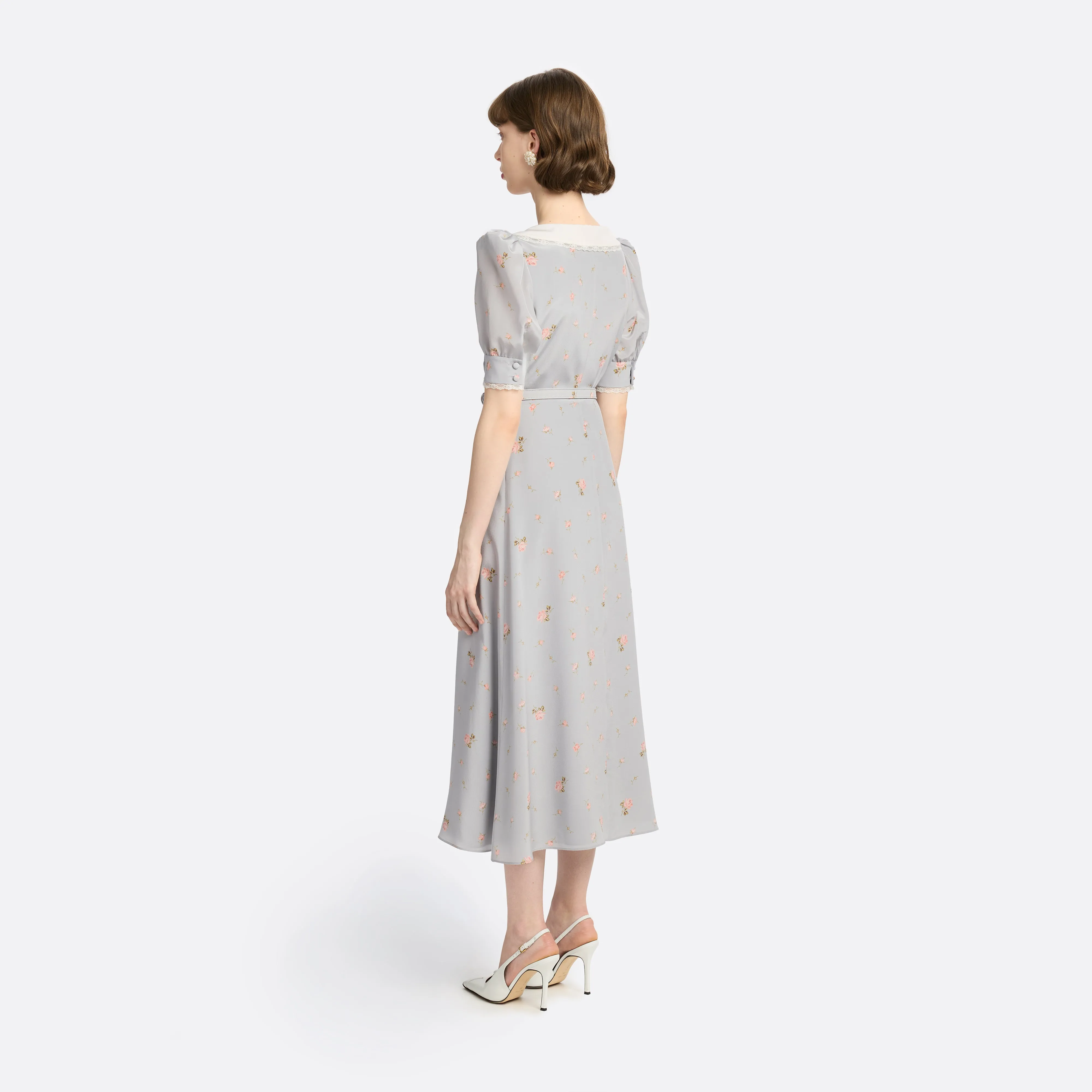 FLORAL-PRINT SILK MIDI DRESS sold by Alessandra Rich product image thumbnail 4