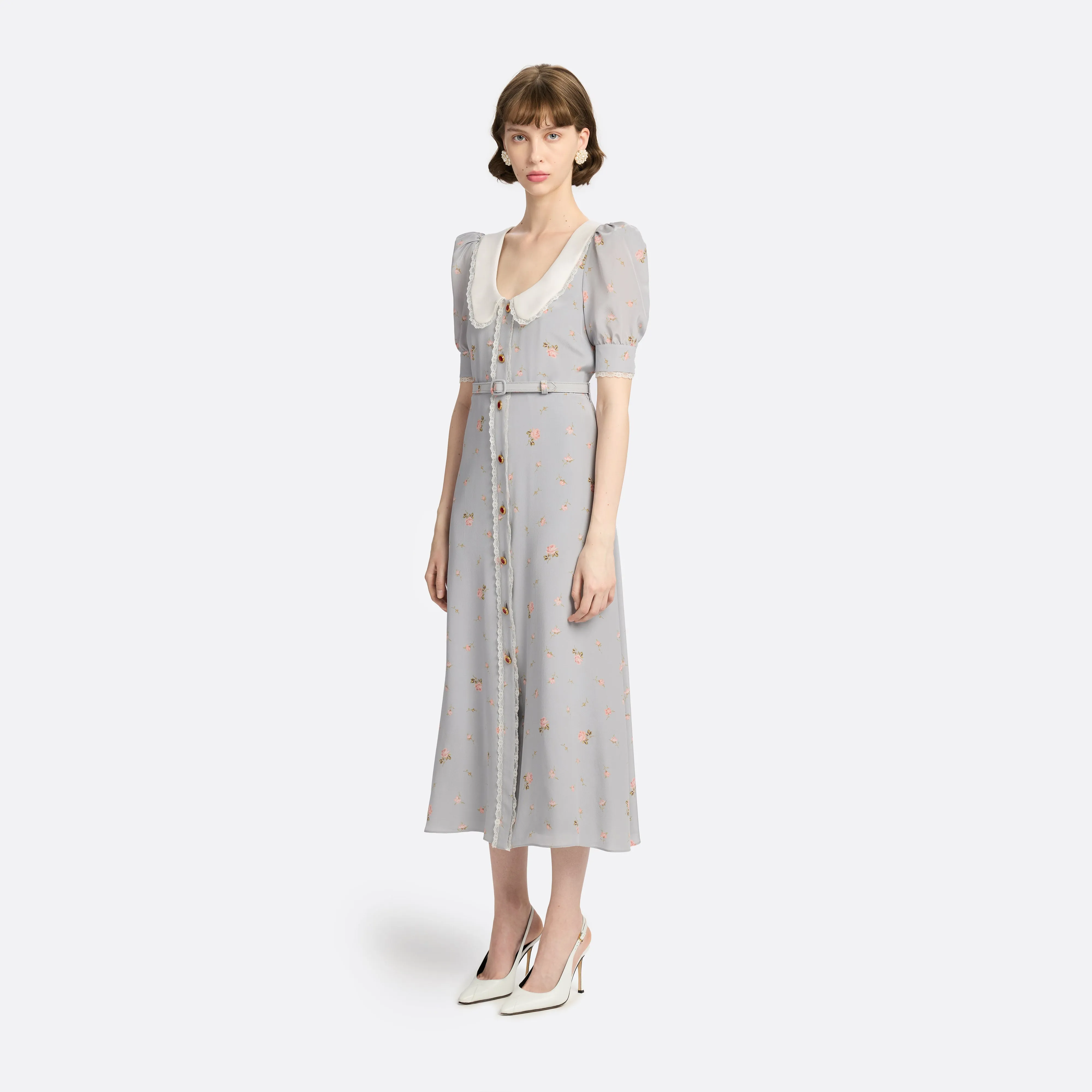 FLORAL-PRINT SILK MIDI DRESS sold by Alessandra Rich product image thumbnail 2