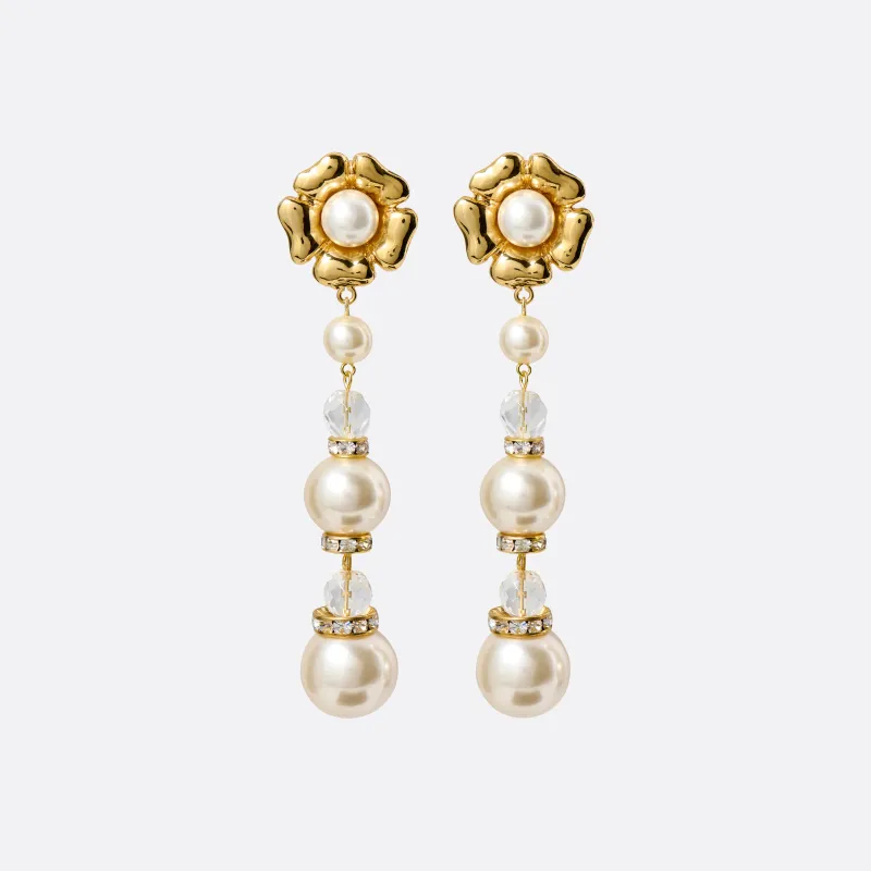 FLOWER EARRINGS WITH PEARL PENDANT made by Alessandra Rich