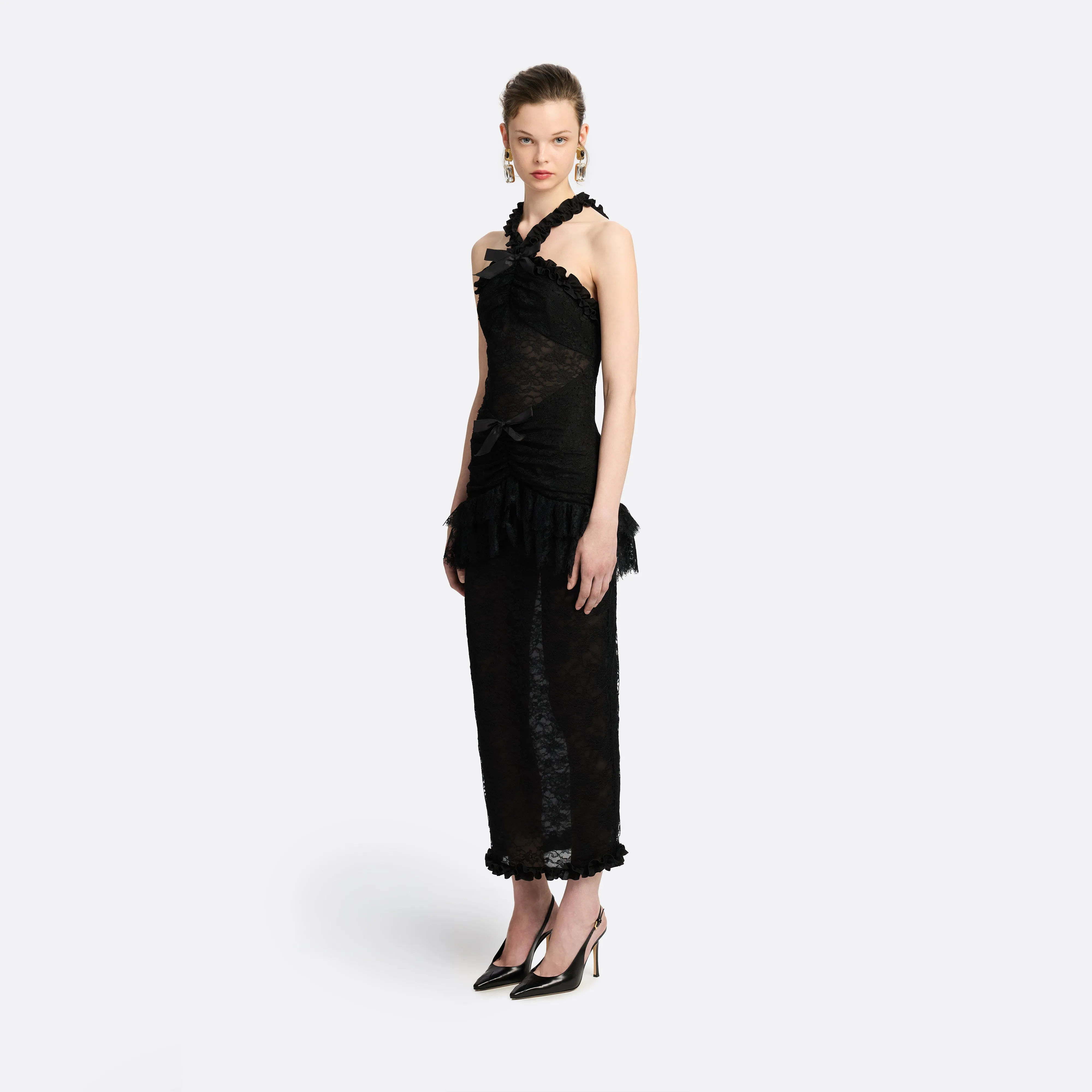 CHANTILLY LACE HALTERNECK EVENING DRESS sold by Alessandra Rich product image thumbnail 2