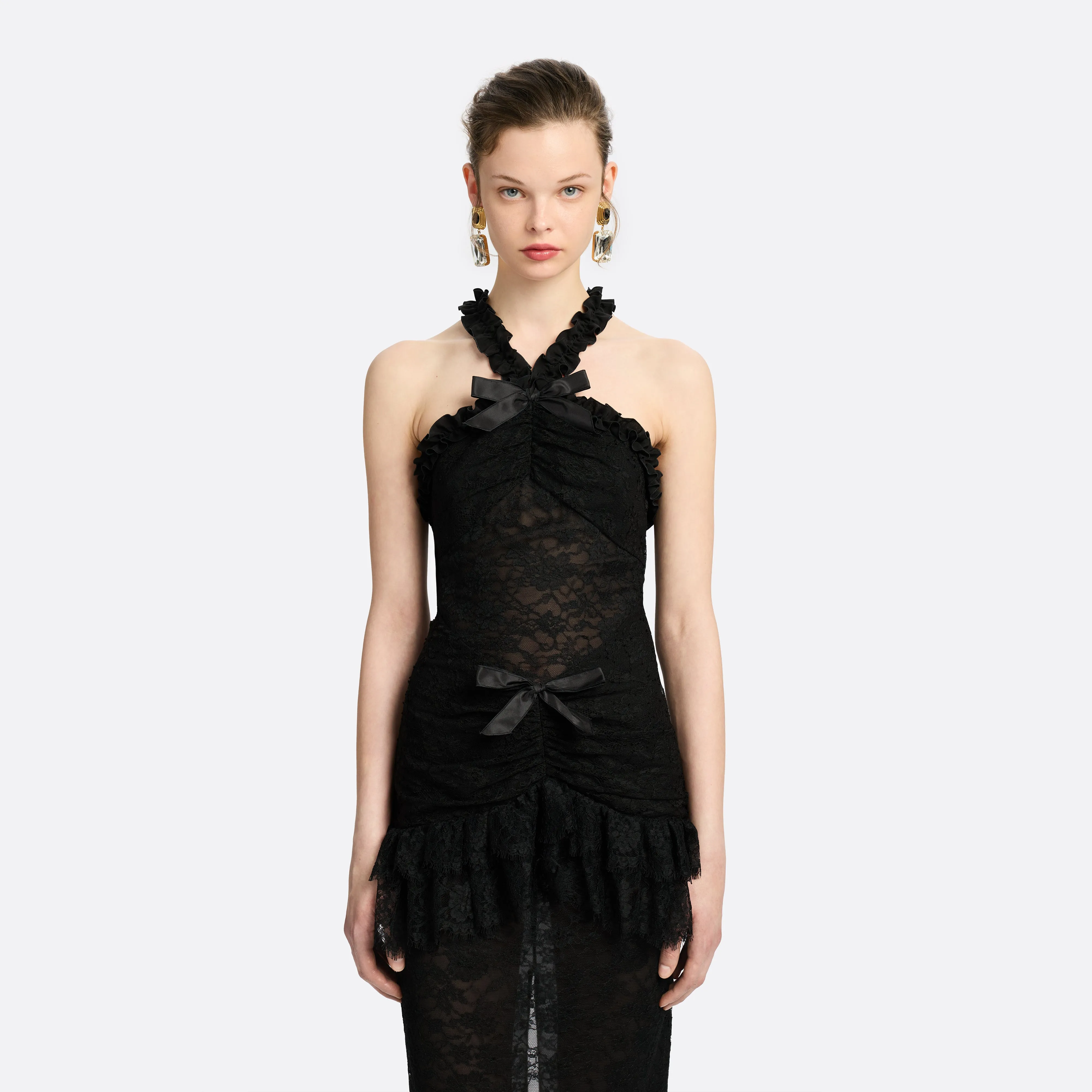 CHANTILLY LACE HALTERNECK EVENING DRESS sold by Alessandra Rich product image thumbnail 3