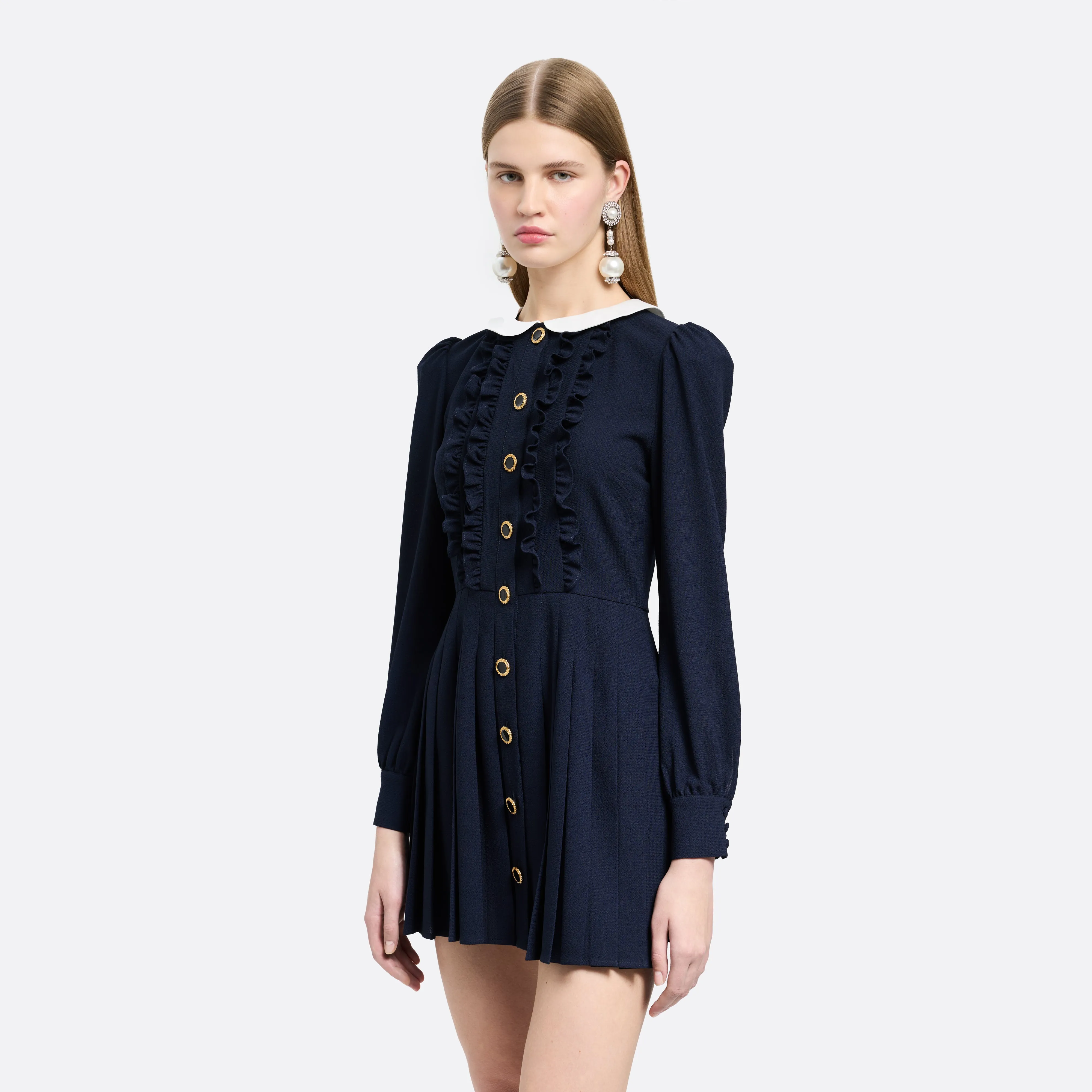 LIGHT WOOL CRÊPE MINI DRESS WITH PLEATED SKIRT sold by Alessandra Rich product image thumbnail 3