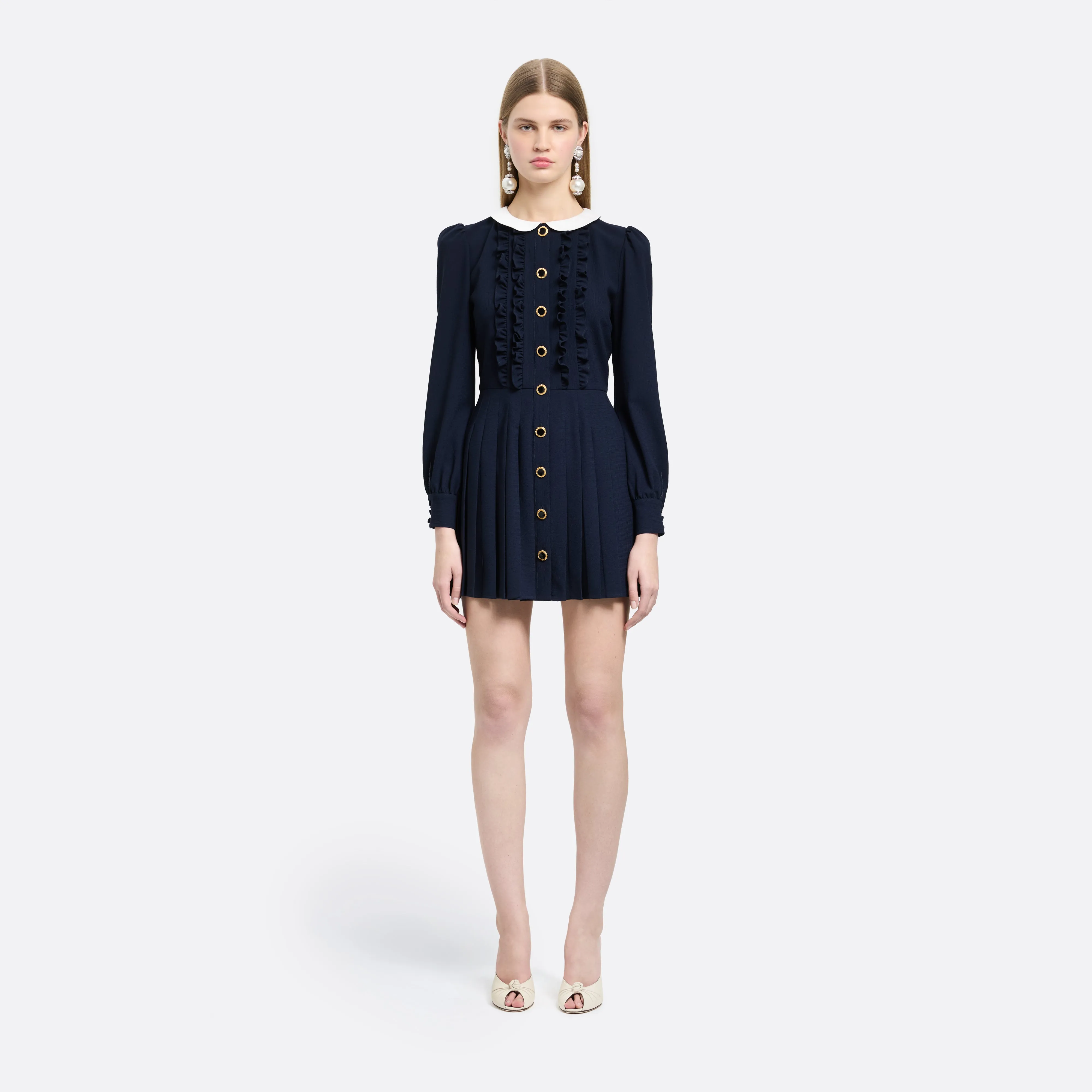 LIGHT WOOL CRÊPE MINI DRESS WITH PLEATED SKIRT sold by Alessandra Rich product image thumbnail 2