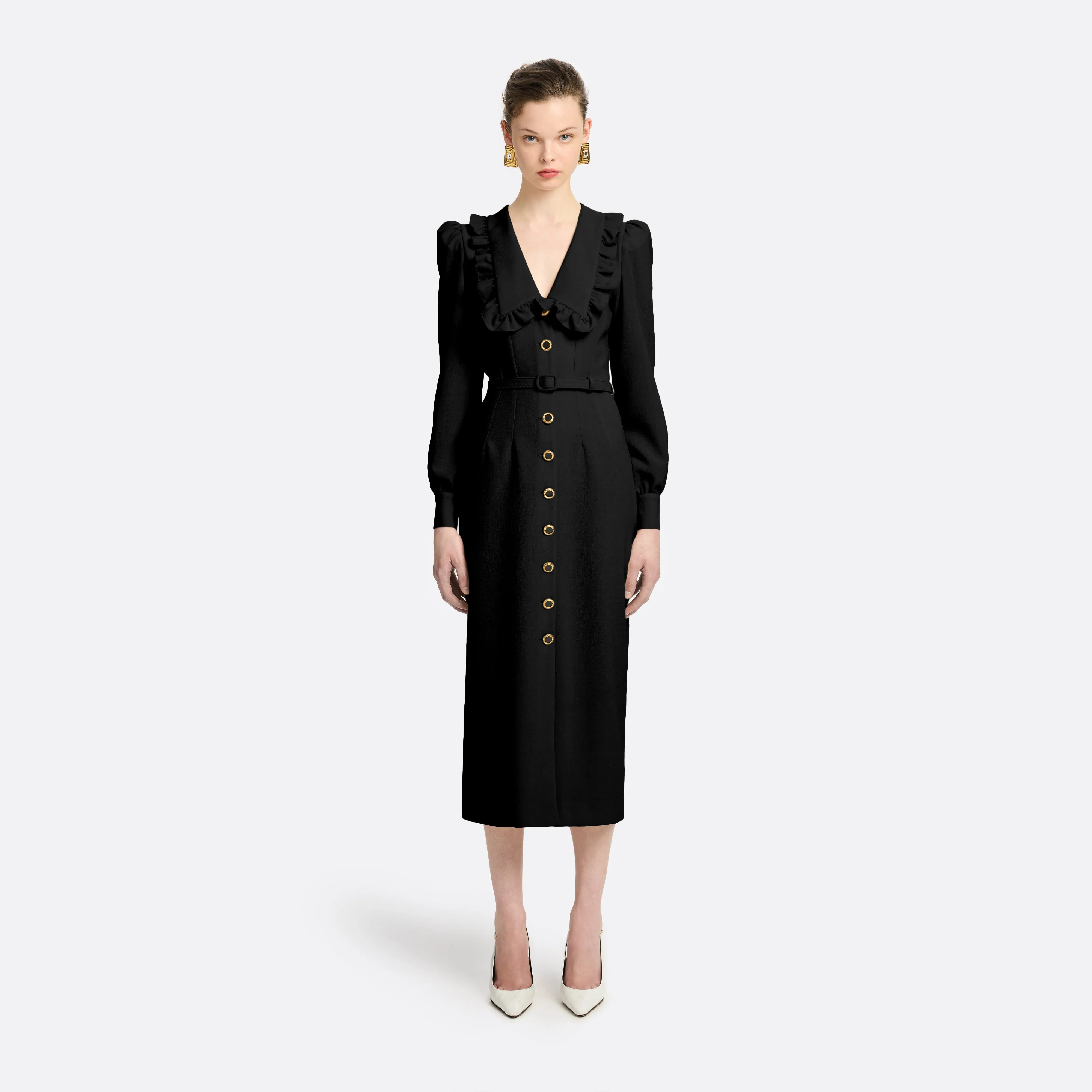 LIGHT WOOL CRÊPE MIDI DRESS WITH V-NECKLINE sold by Alessandra Rich product image thumbnail 2