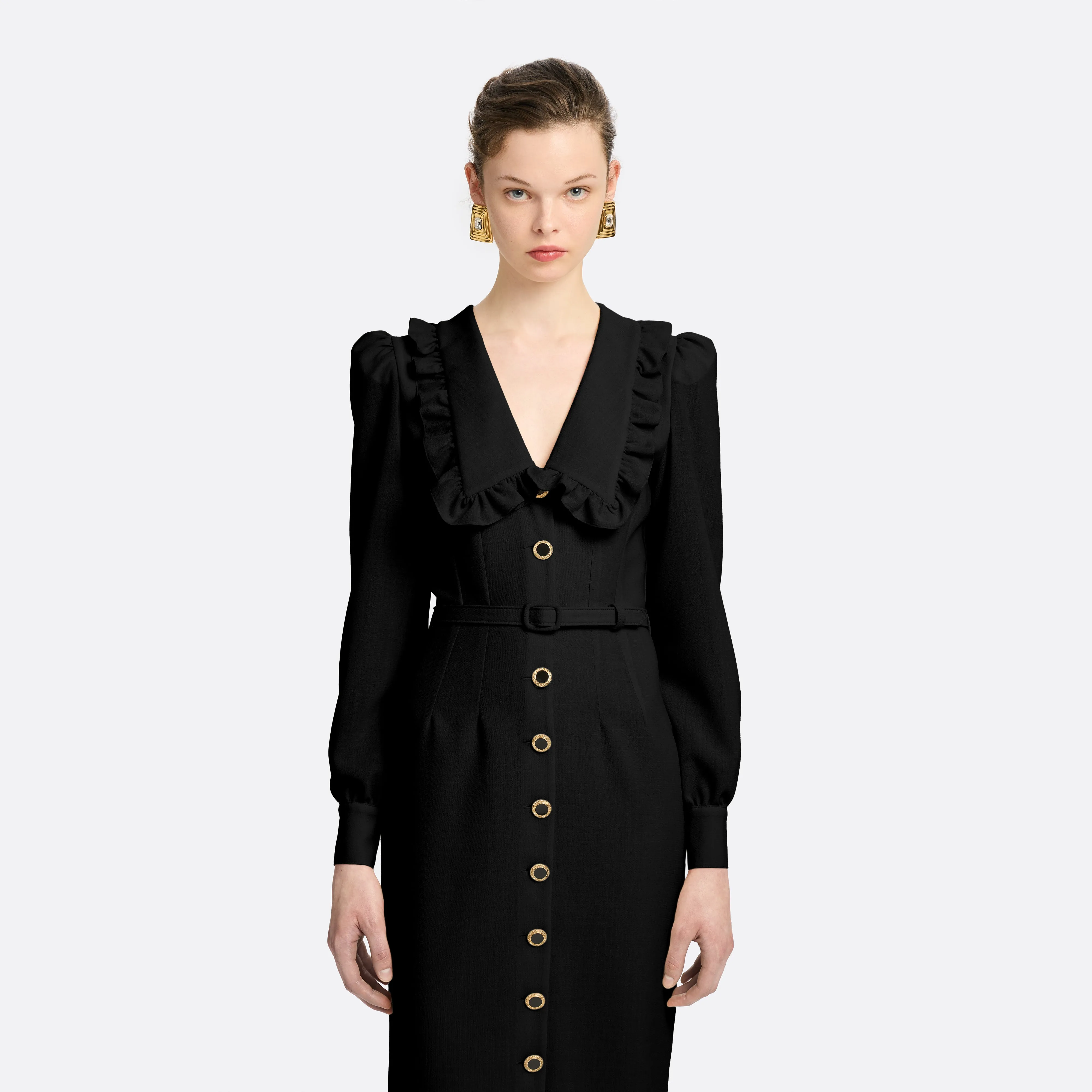 LIGHT WOOL CRÊPE MIDI DRESS WITH V-NECKLINE sold by Alessandra Rich product image thumbnail 3