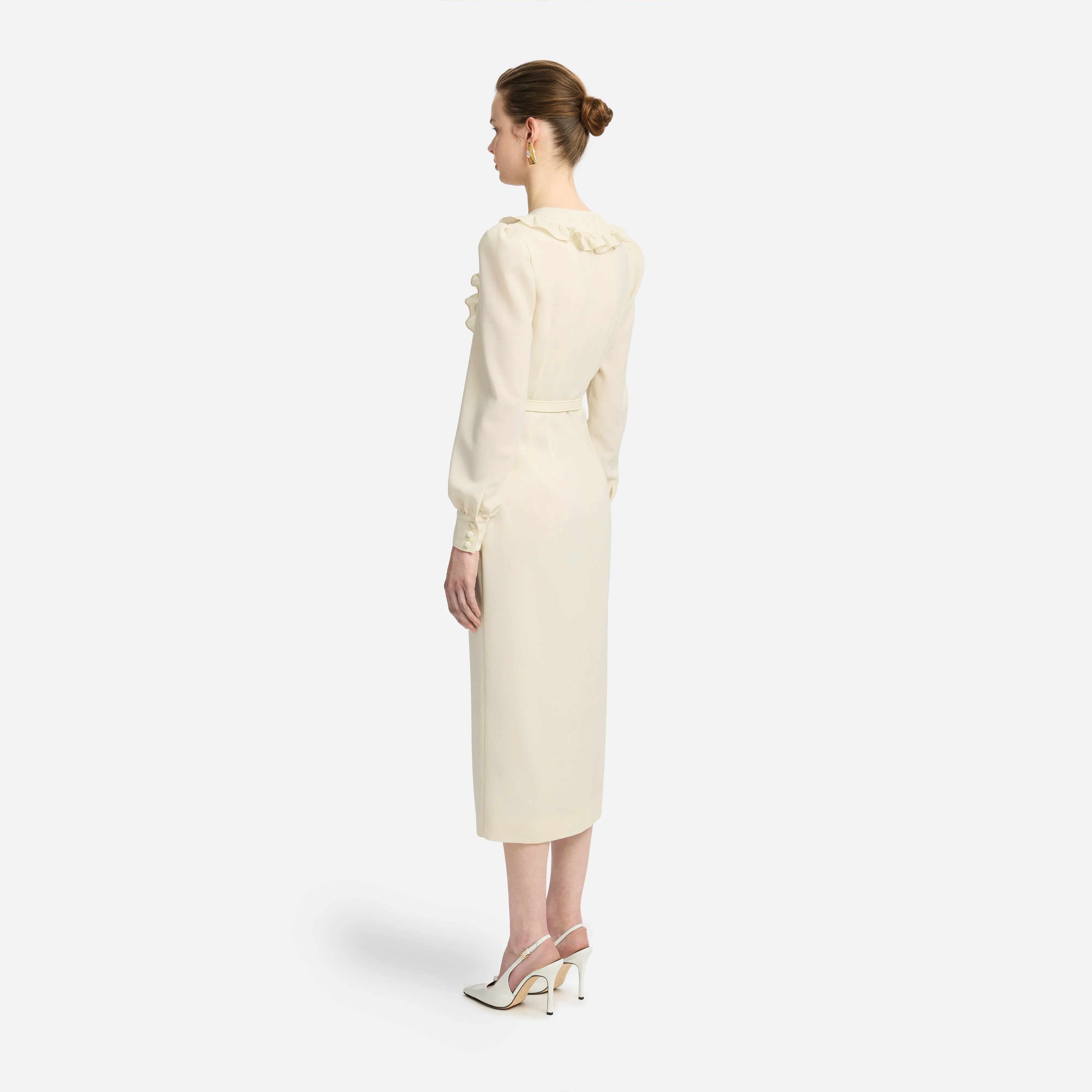 LIGHT WOOL CRÊPE MIDI DRESS WITH V-NECKLINE sold by Alessandra Rich product image thumbnail 4
