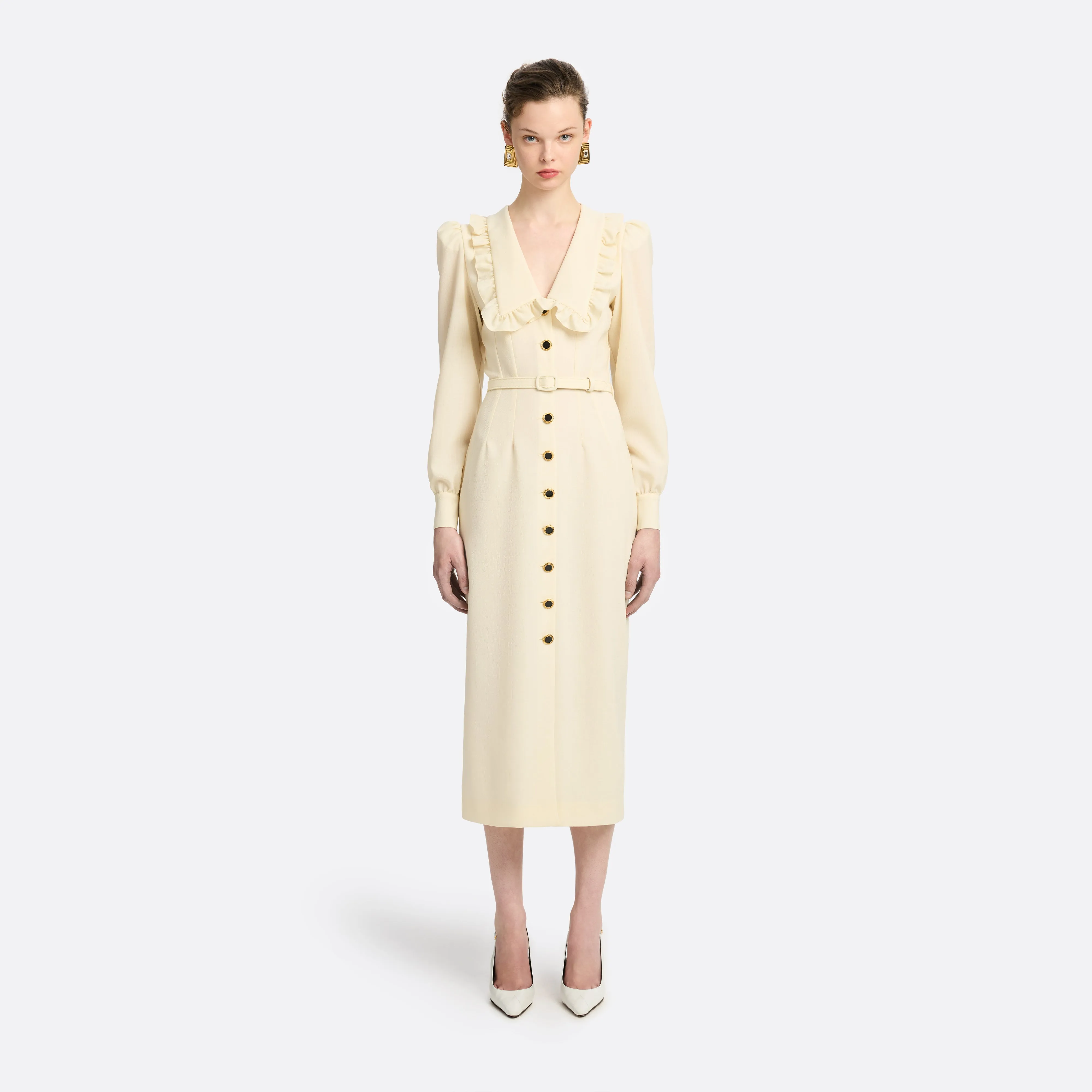 LIGHT WOOL CRÊPE MIDI DRESS WITH V-NECKLINE sold by Alessandra Rich product image thumbnail 2