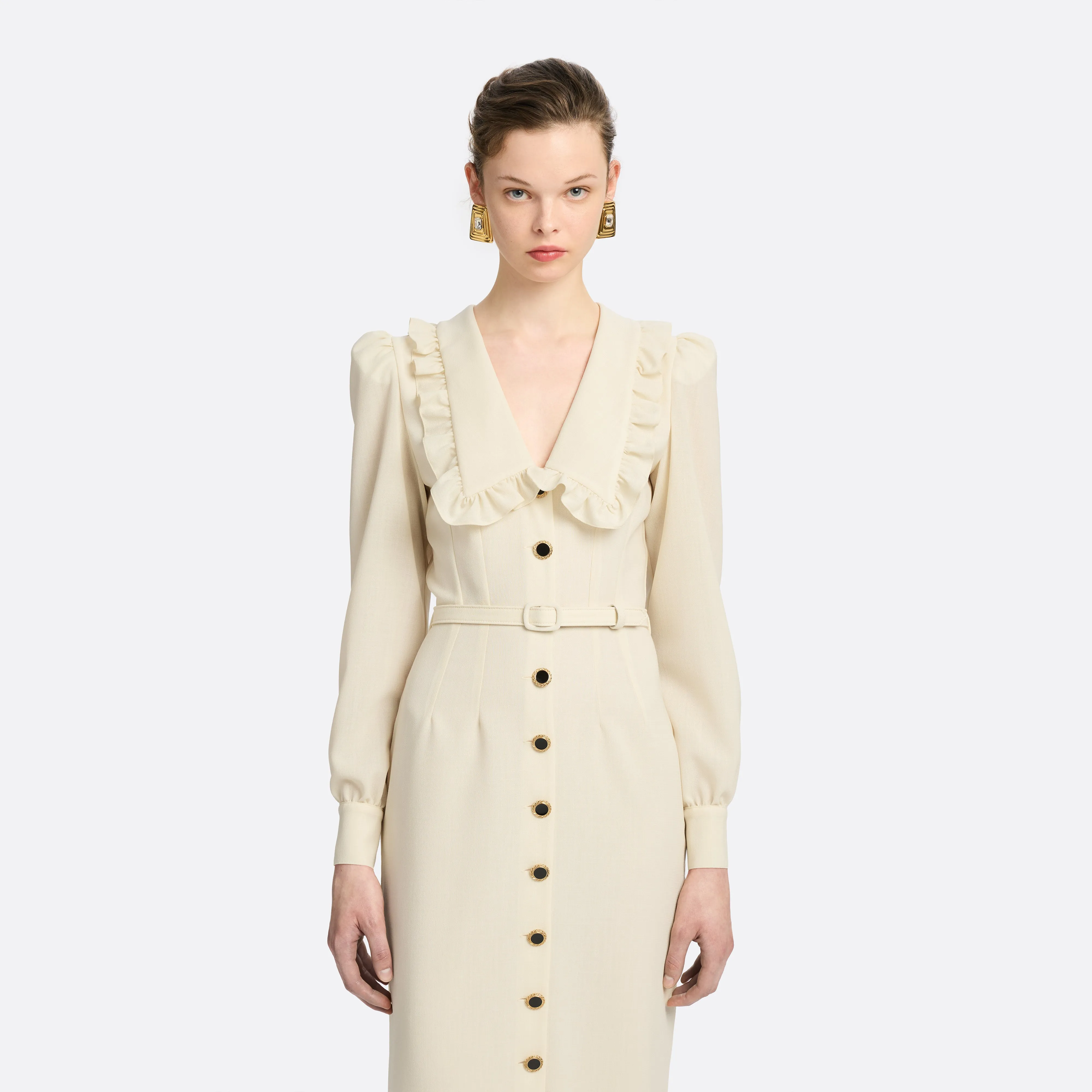 LIGHT WOOL CRÊPE MIDI DRESS WITH V-NECKLINE sold by Alessandra Rich product image thumbnail 3