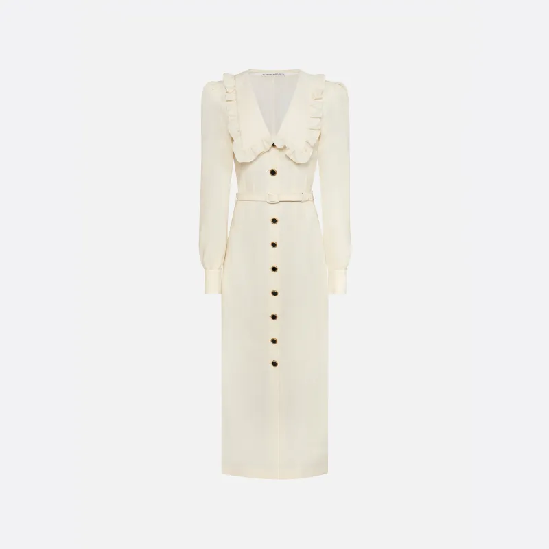 LIGHT WOOL CRÊPE MIDI DRESS WITH V-NECKLINE made by Alessandra Rich