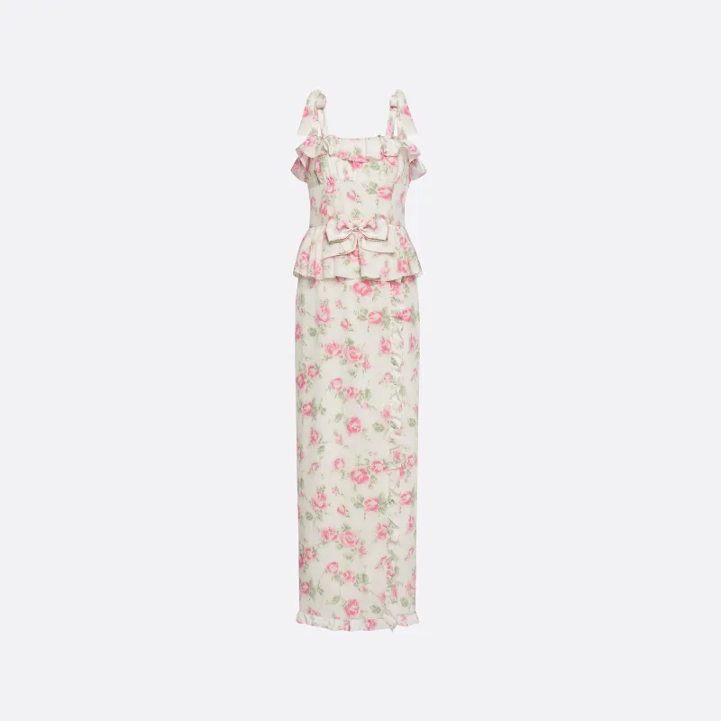 FLORAL-PRINT SILK DRESS WITH RUFFLES made by Alessandra Rich