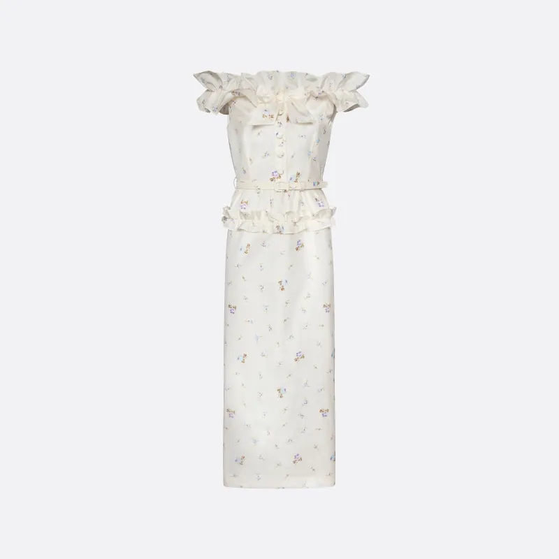 FLORAL-PRINT SILK TAFFETA OFF-SHOULDER DRESS made by Alessandra Rich