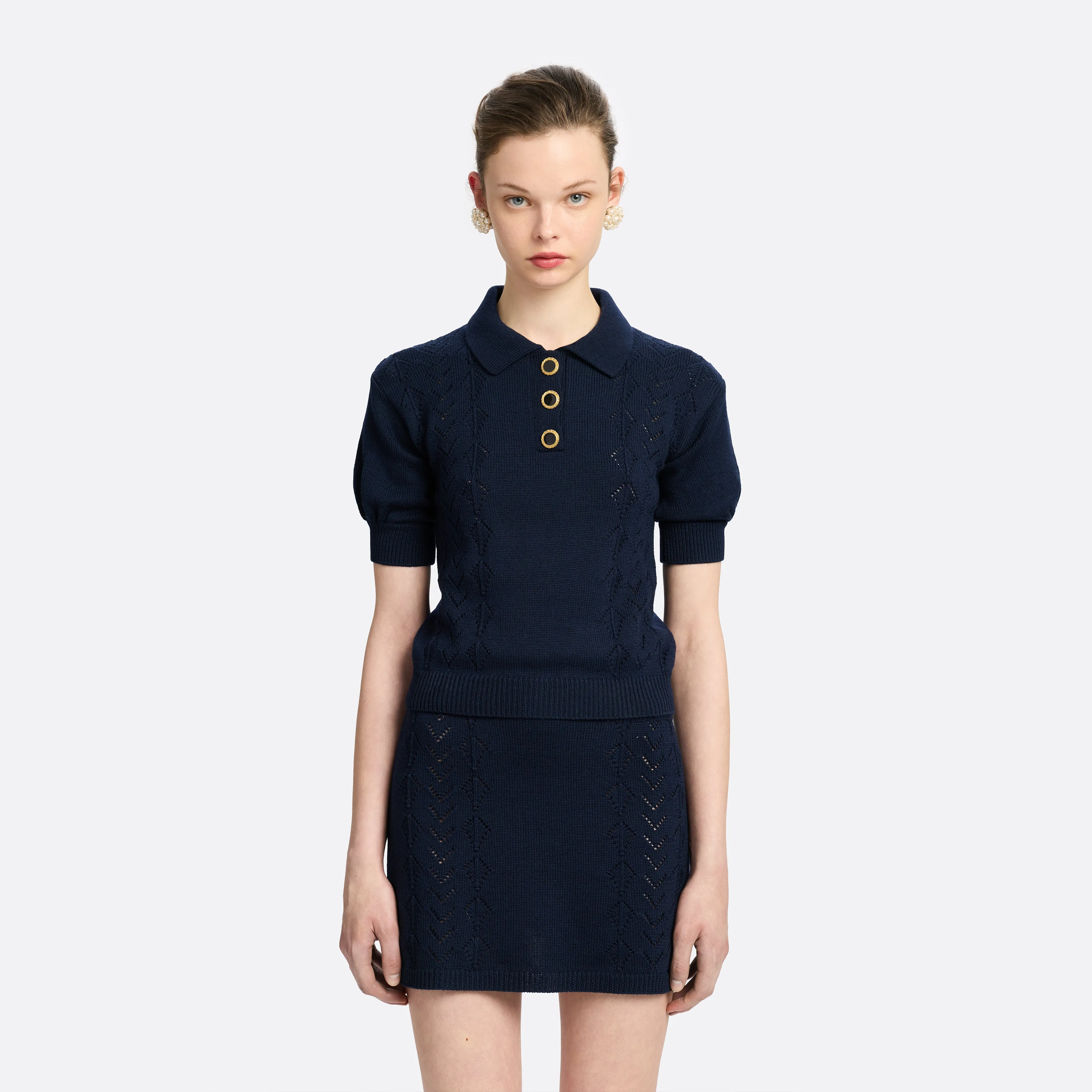 MERINO WOOL KNIT LACE-KNIT POLO sold by Alessandra Rich product image thumbnail 3