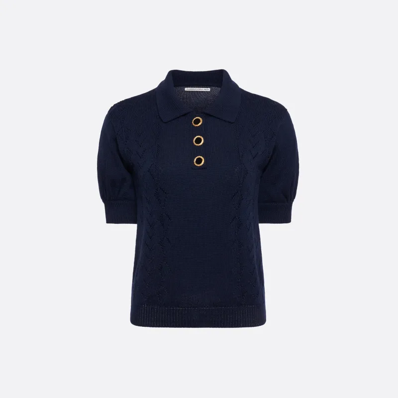 MERINO WOOL KNIT LACE-KNIT POLO made by Alessandra Rich