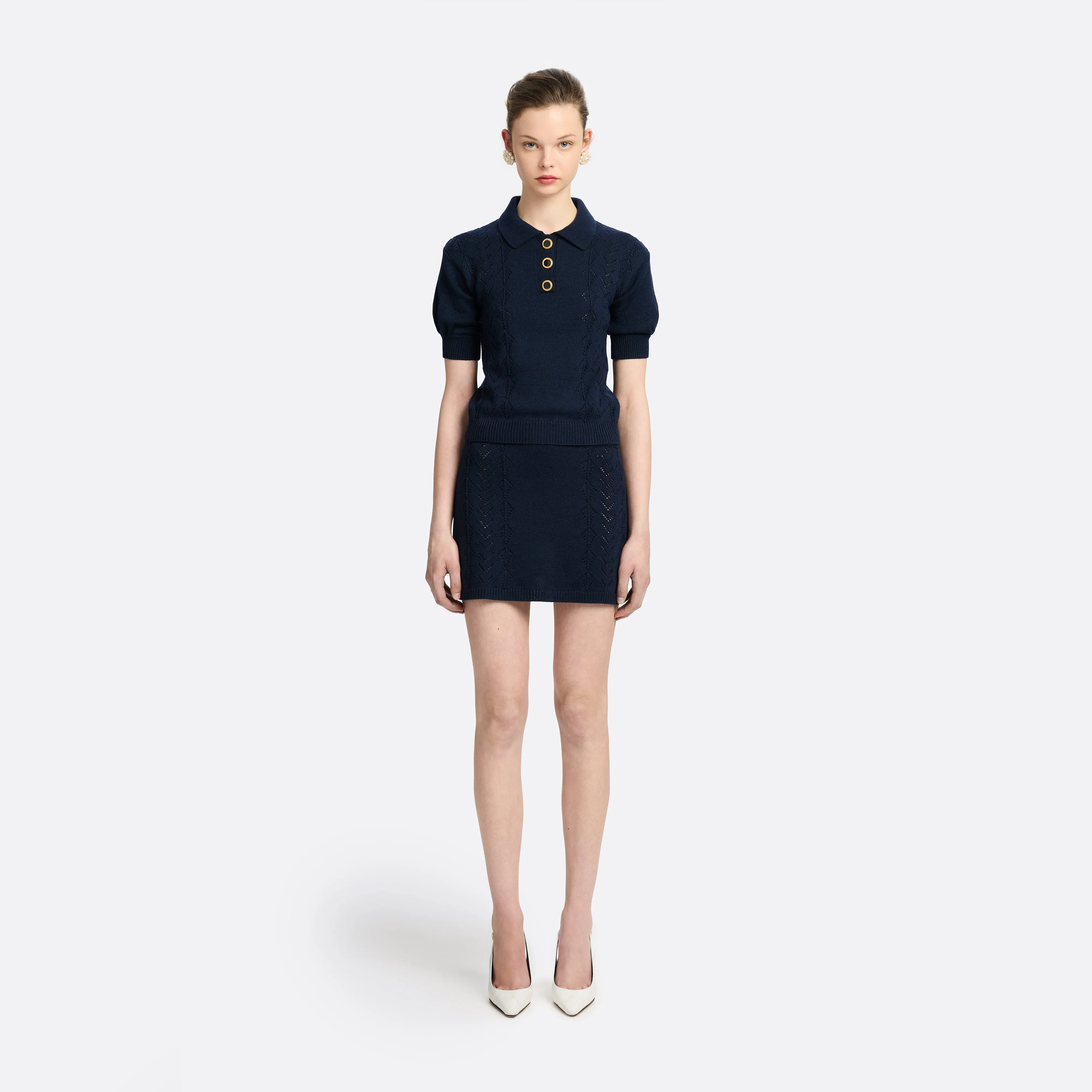 MERINO WOOL KNIT LACE-KNIT POLO sold by Alessandra Rich product image thumbnail 2