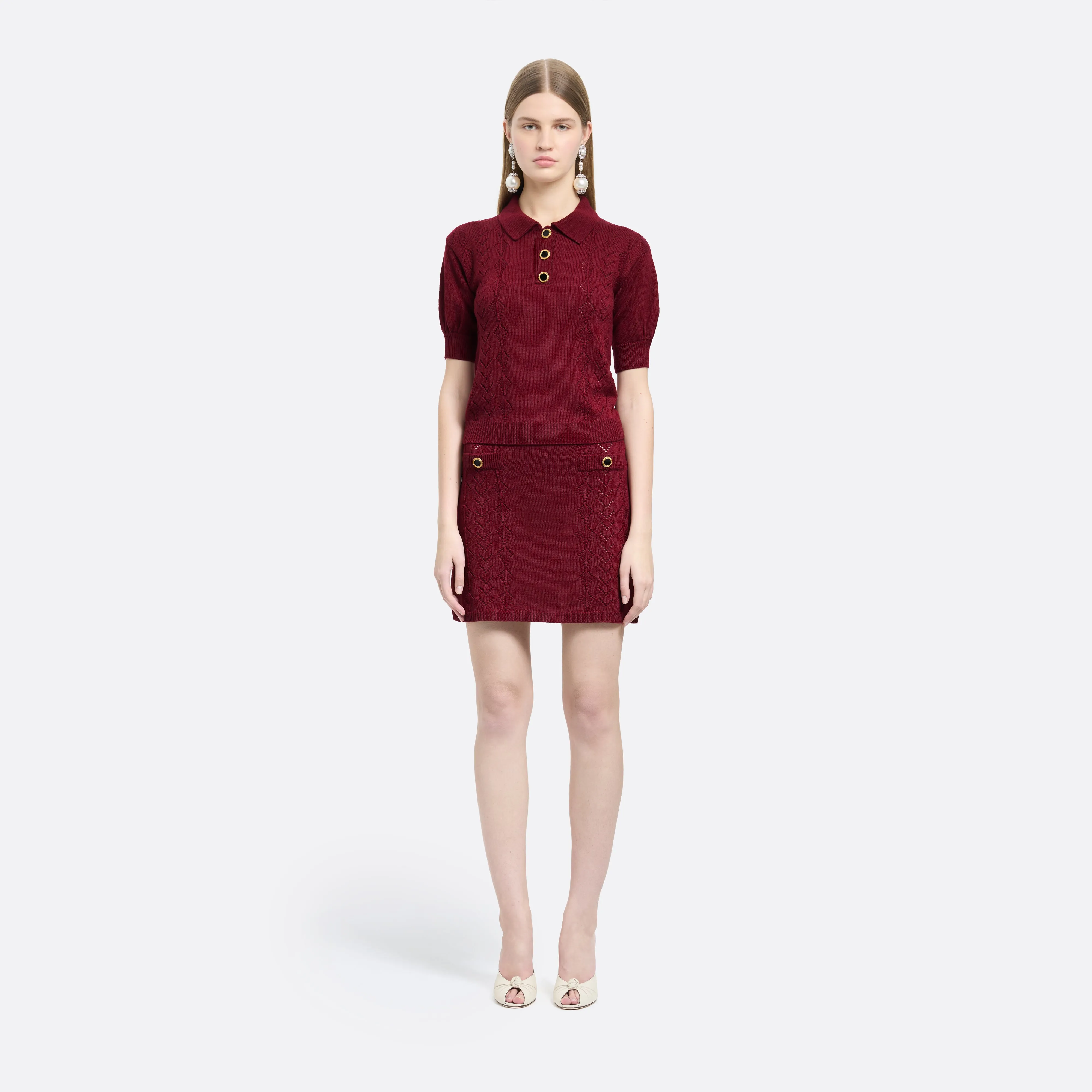 MERINO WOOL KNIT LACE-KNIT POLO sold by Alessandra Rich product image thumbnail 2