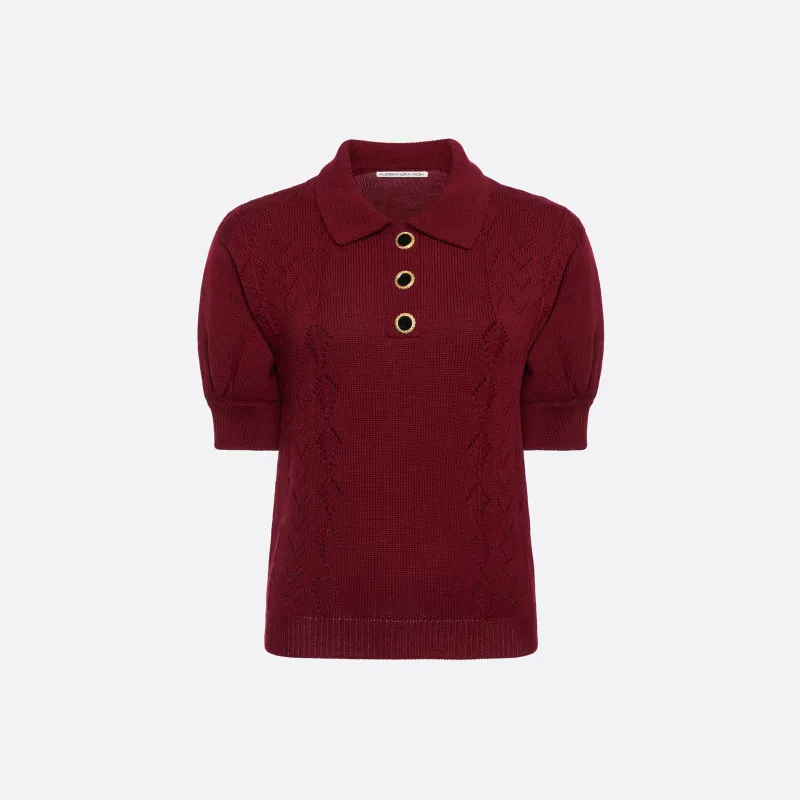MERINO WOOL KNIT LACE-KNIT POLO made by Alessandra Rich