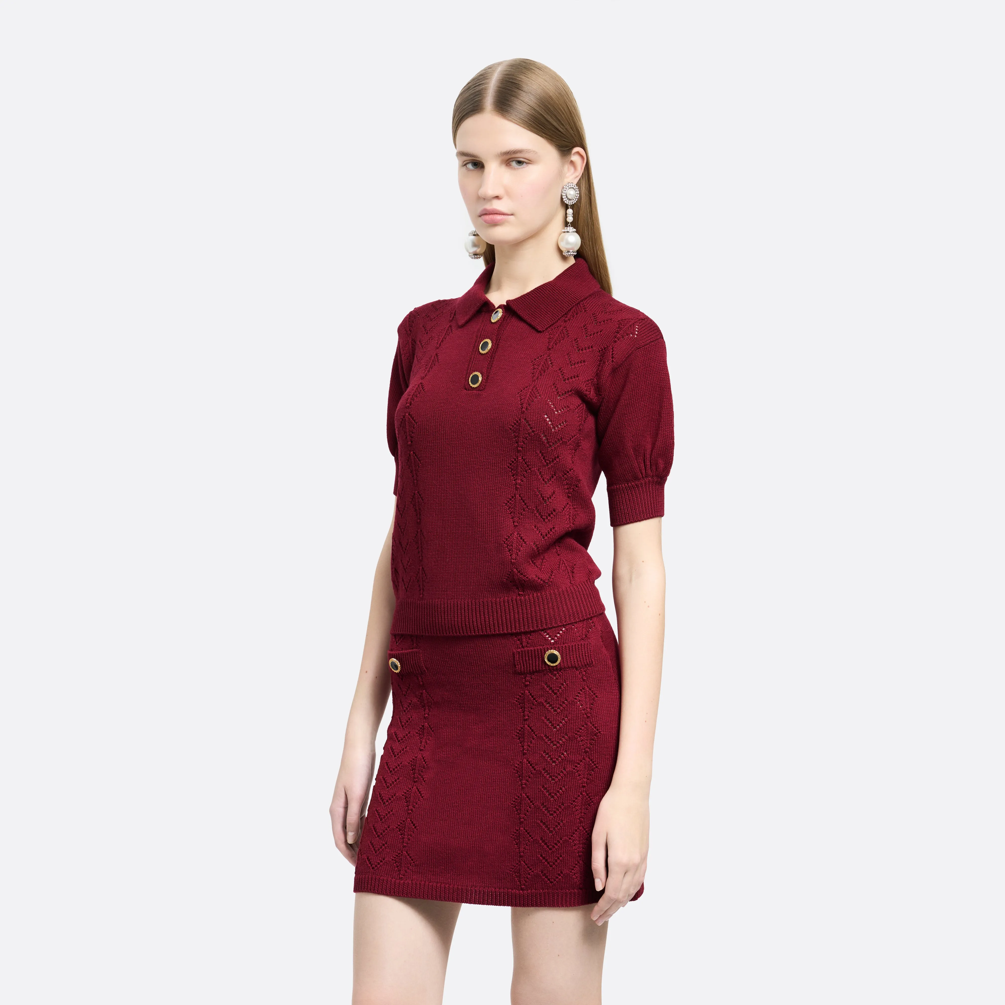 MERINO WOOL KNIT LACE-KNIT POLO sold by Alessandra Rich product image thumbnail 3