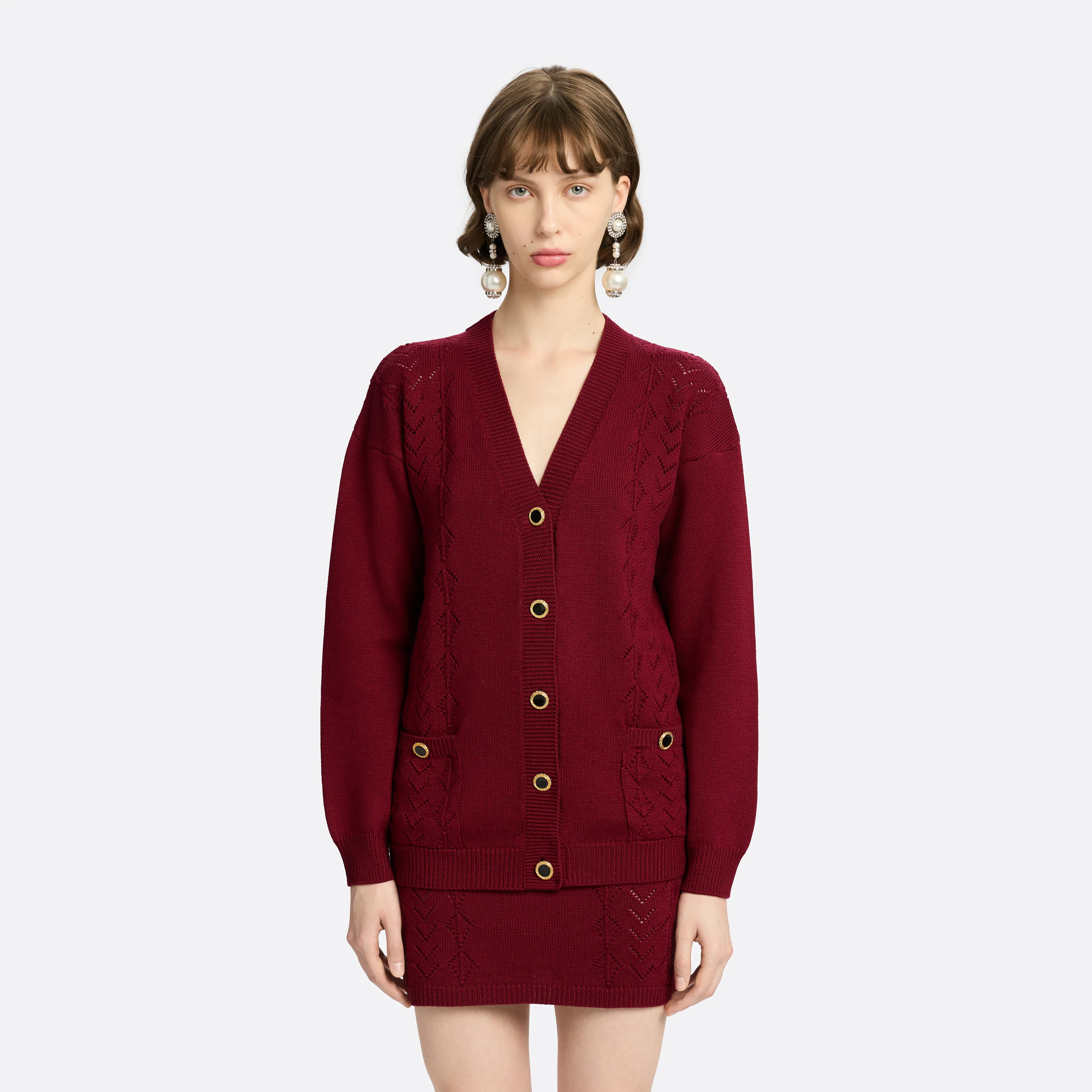 MERINO WOOL LACE-KNIT CARDIGAN sold by Alessandra Rich product image thumbnail 3