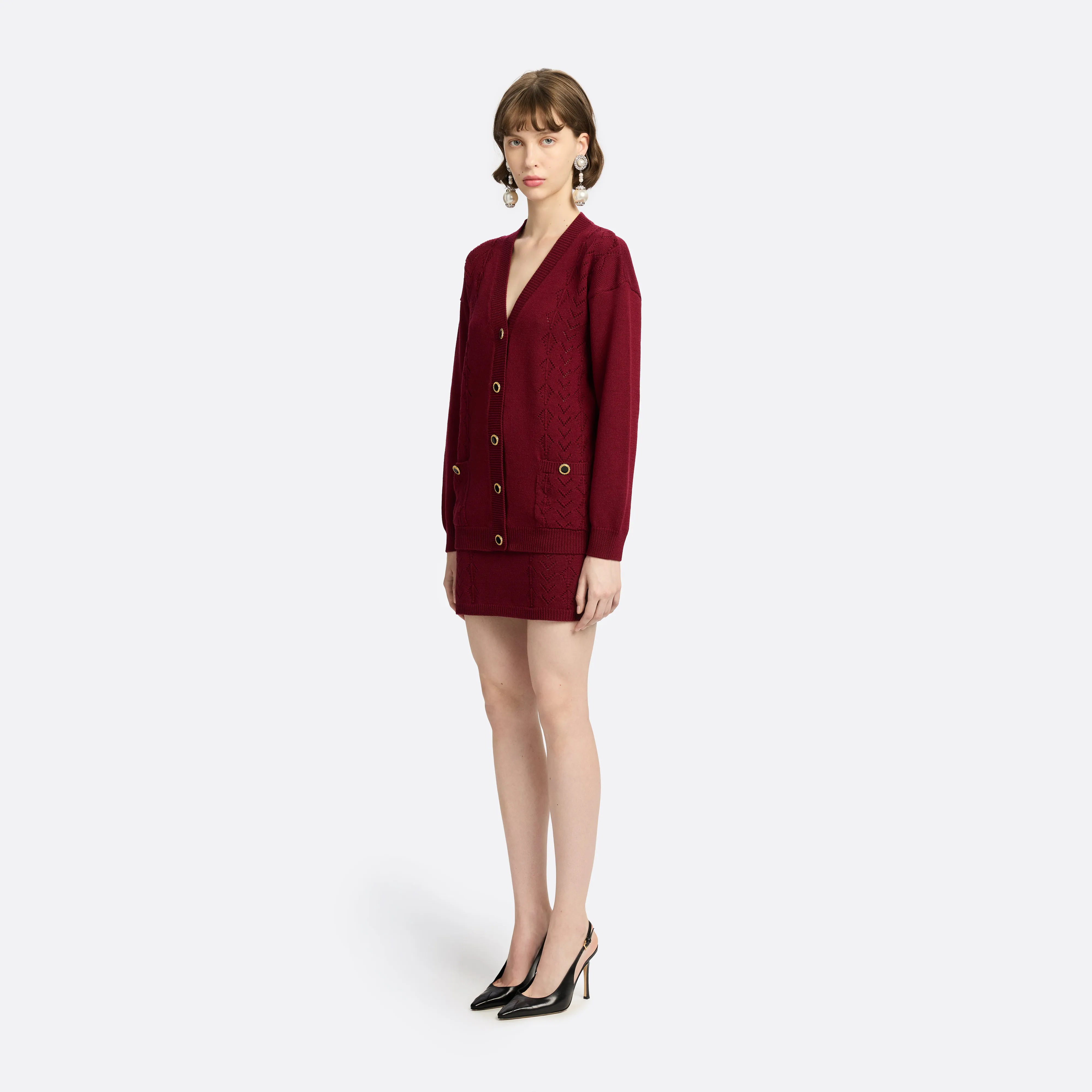 MERINO WOOL LACE-KNIT CARDIGAN sold by Alessandra Rich product image thumbnail 2
