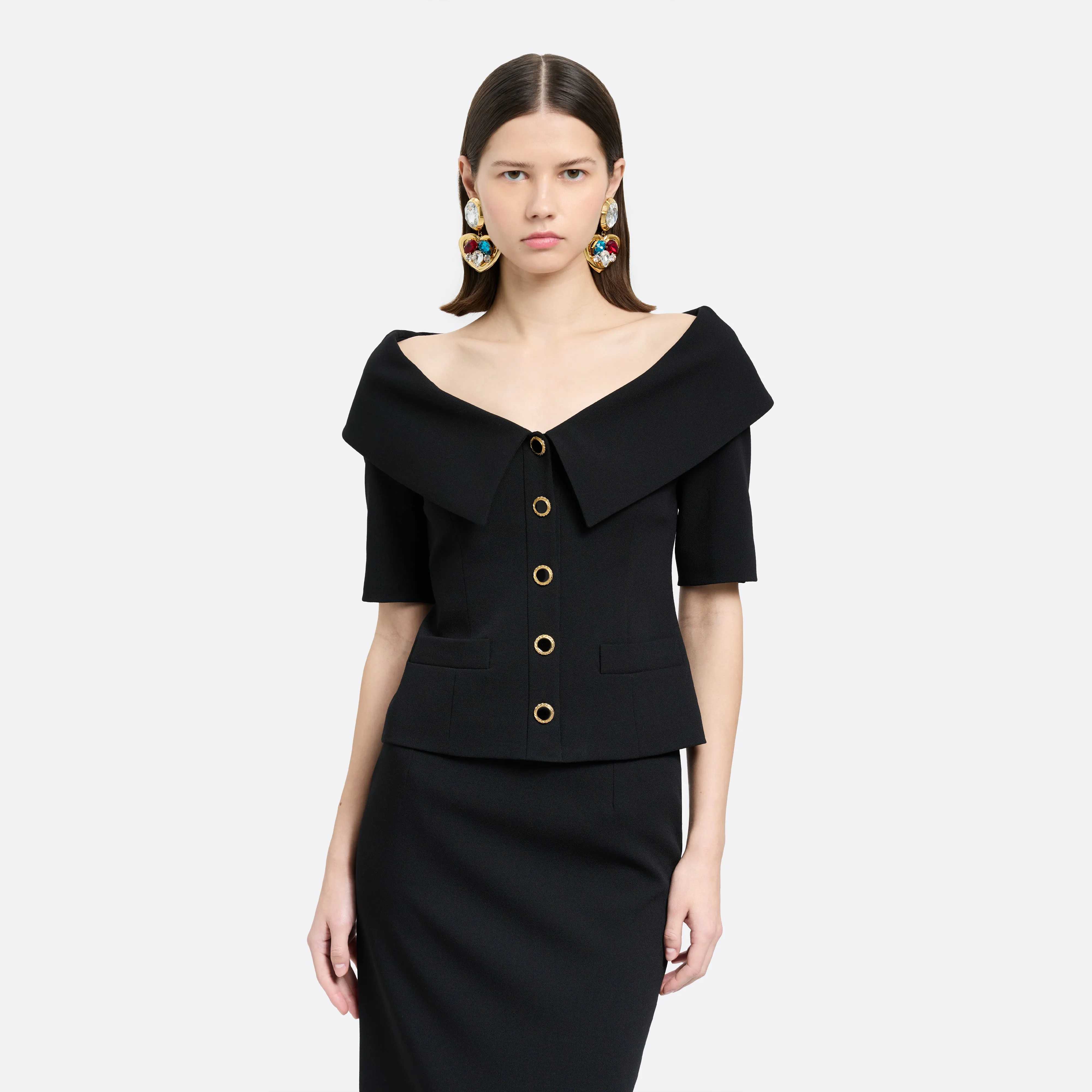 WOOL CRÊPE OFF-SHOULDER JACKET sold by Alessandra Rich product image thumbnail 3