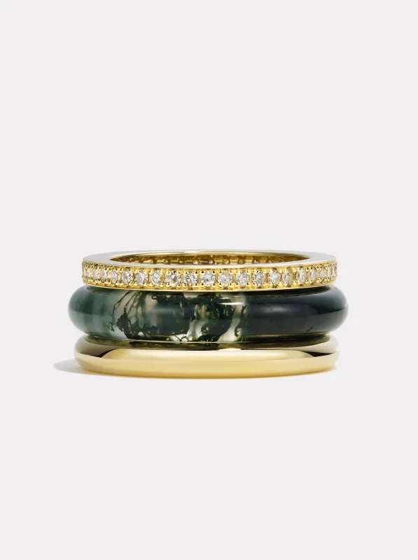 Stack_Slim Classic Ring Stack Moss Agate | White Diamond - 52 made by By Pariah