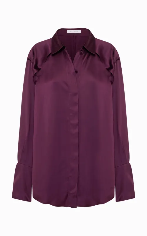 Magma Draped Back Shirt | Aubergine Viscose made by STUDIO AMELIA