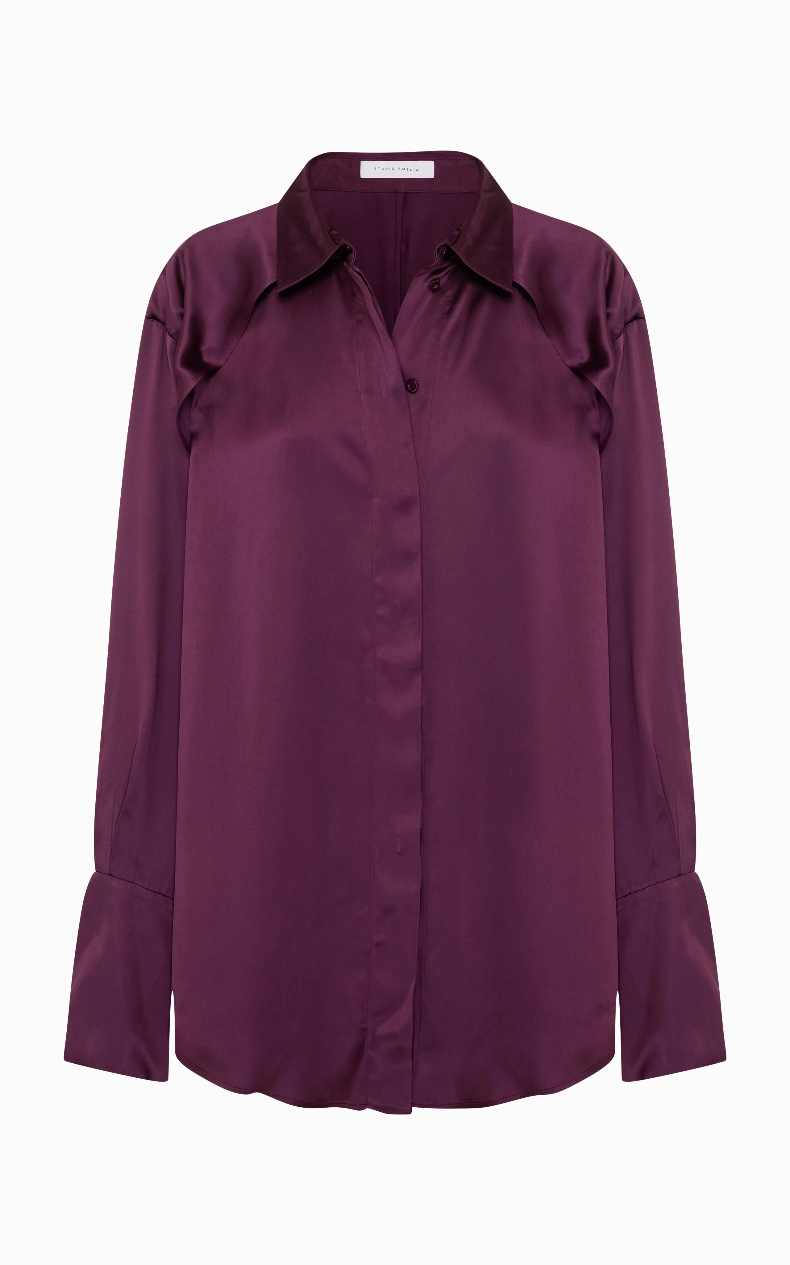 Magma Draped Back Shirt | Aubergine Viscose sold by STUDIO AMELIA