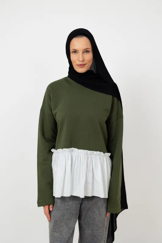 Ruffle Sweatshirt in Olive made by Jude