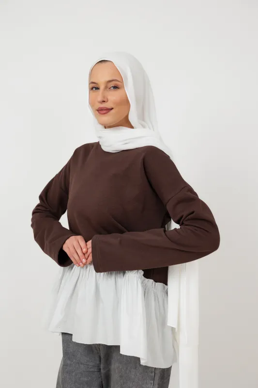 Ruffle Sweatshirt in Brown made by Jude