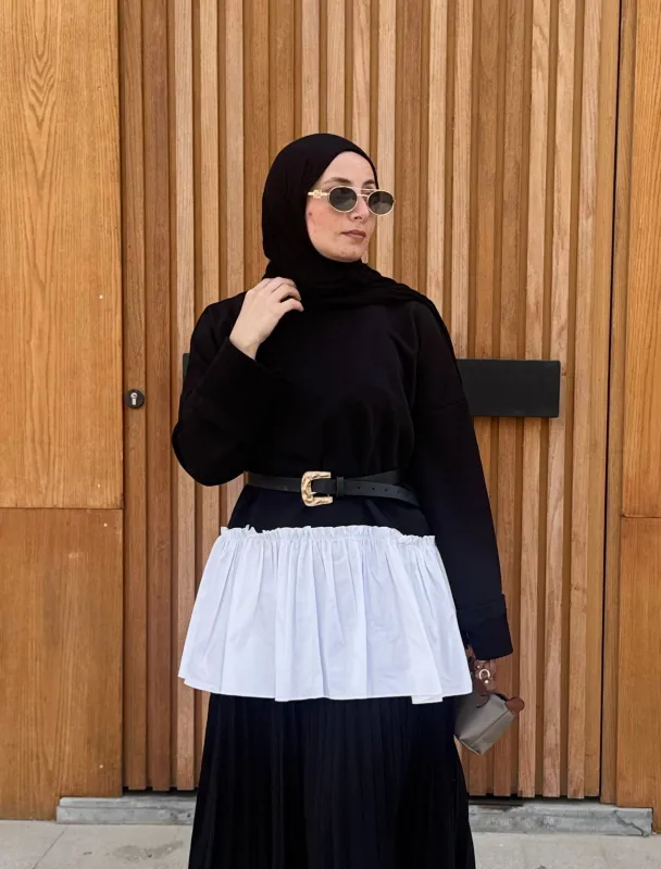 Ruffle Sweatshirt in Black made by Jude