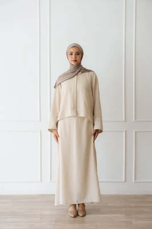 Weekend Linen Set In Beige made by Jude