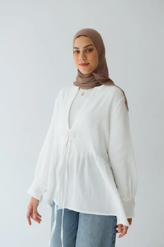 Bow Cardigan In White made by Jude