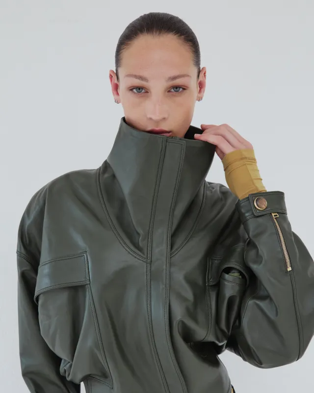 BRIANNA - HIGH COLLAR LEATHER JACKET made by DARKPARK