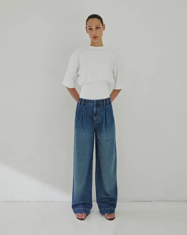 FRANCE - PLEAT WIDE-LEG LIGHT DENIM made by DARKPARK
