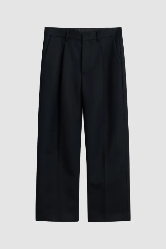 ALDRICH PLEATED WOOL TROUSERS / BLACK made by UNI/FORM