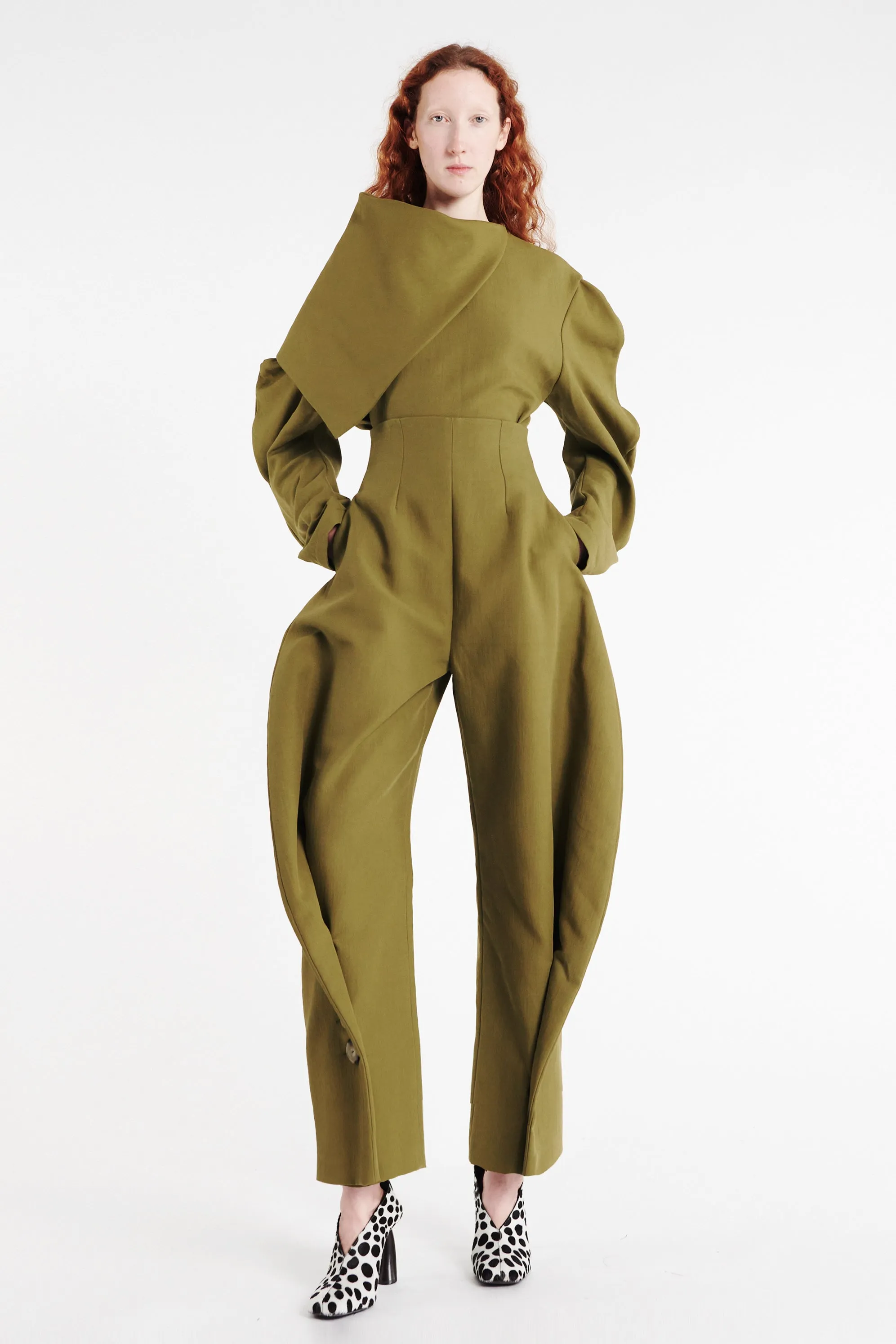 High Rise Rounded Pant Khaki Green sold by A.W.A.K.E. MODE