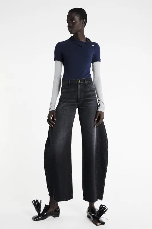 Polo Shirt With Asymmetric Collar And Long Sleeve Navy Grey made by A.W.A.K.E. MODE